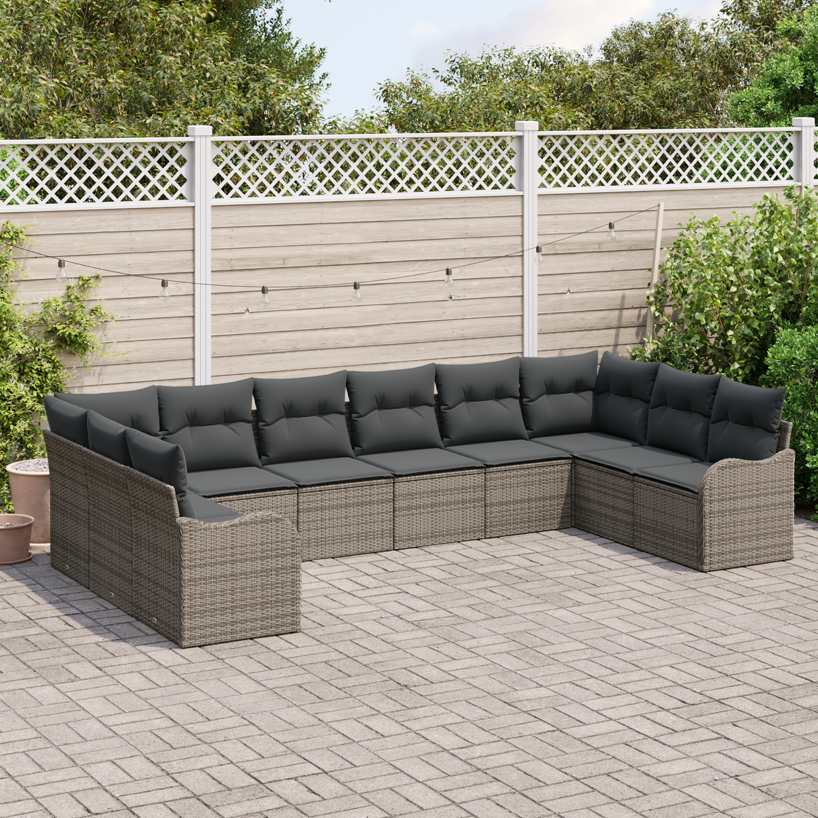vidaXL 10-delige tuinset met kussens - grijs poly rattan