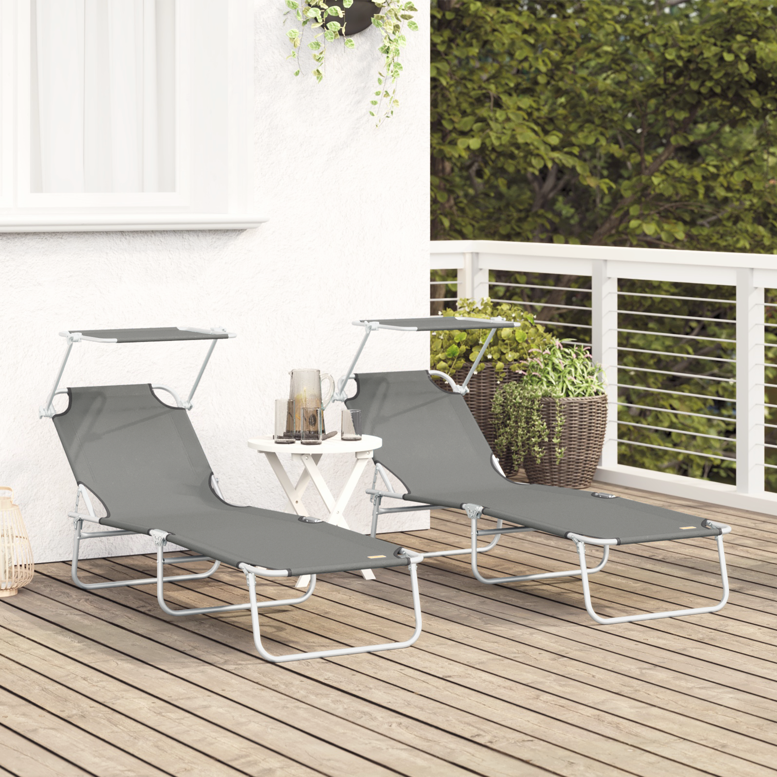 vidaXL Opvouwbare zonnebeden 2 stuks met afdak Grijze 600D Oxford stof