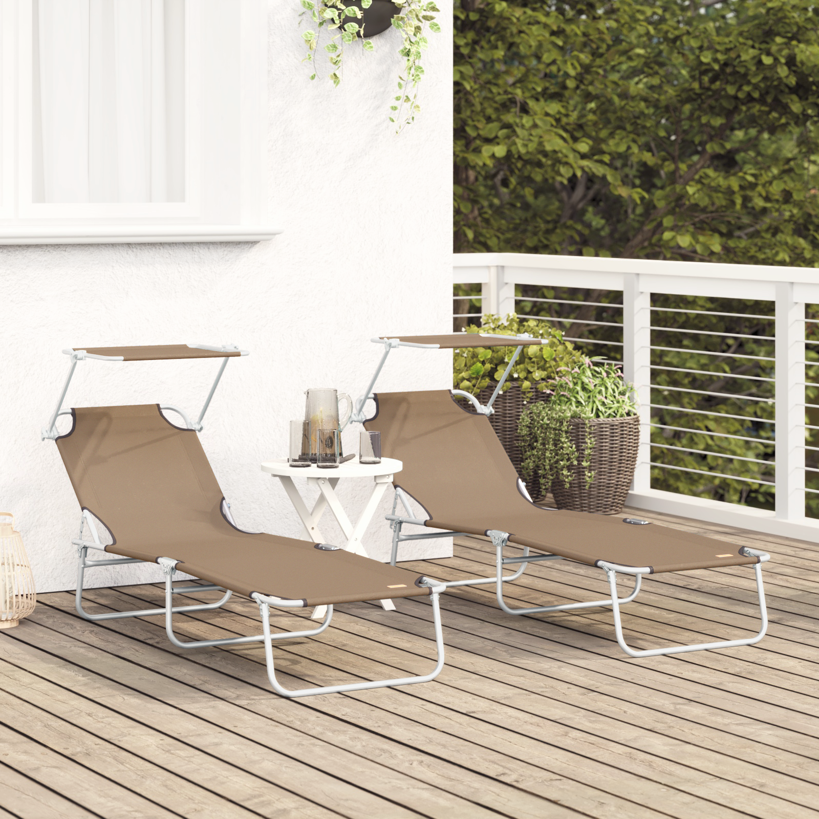 vidaXL Opvouwbare Zonnebedden 2 Stuks Met Luifel Taupe 600D Oxford Stof