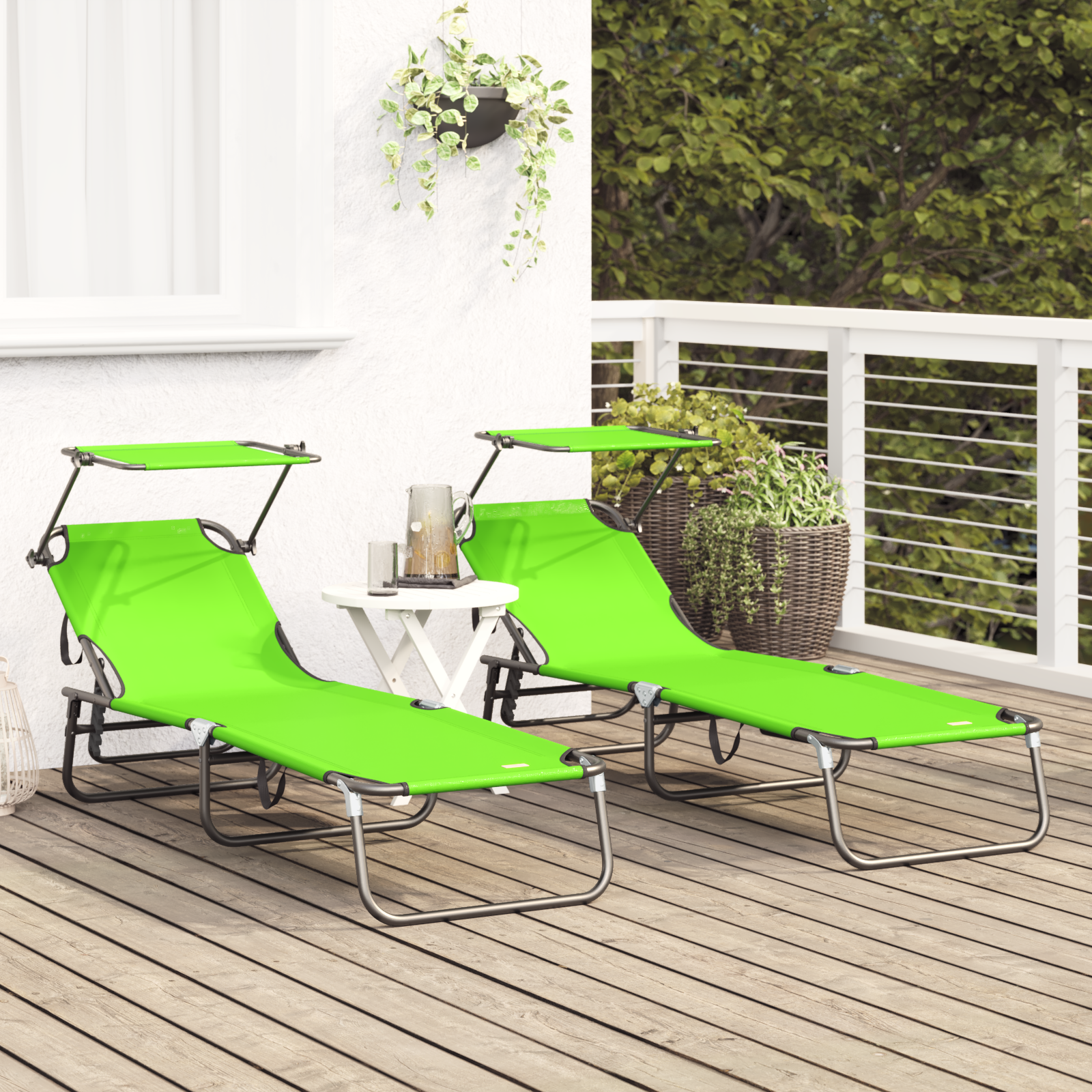 vidaXL Vouwbare Ligbedden 2 stuks met Luifel Groen 600D Oxford Stof