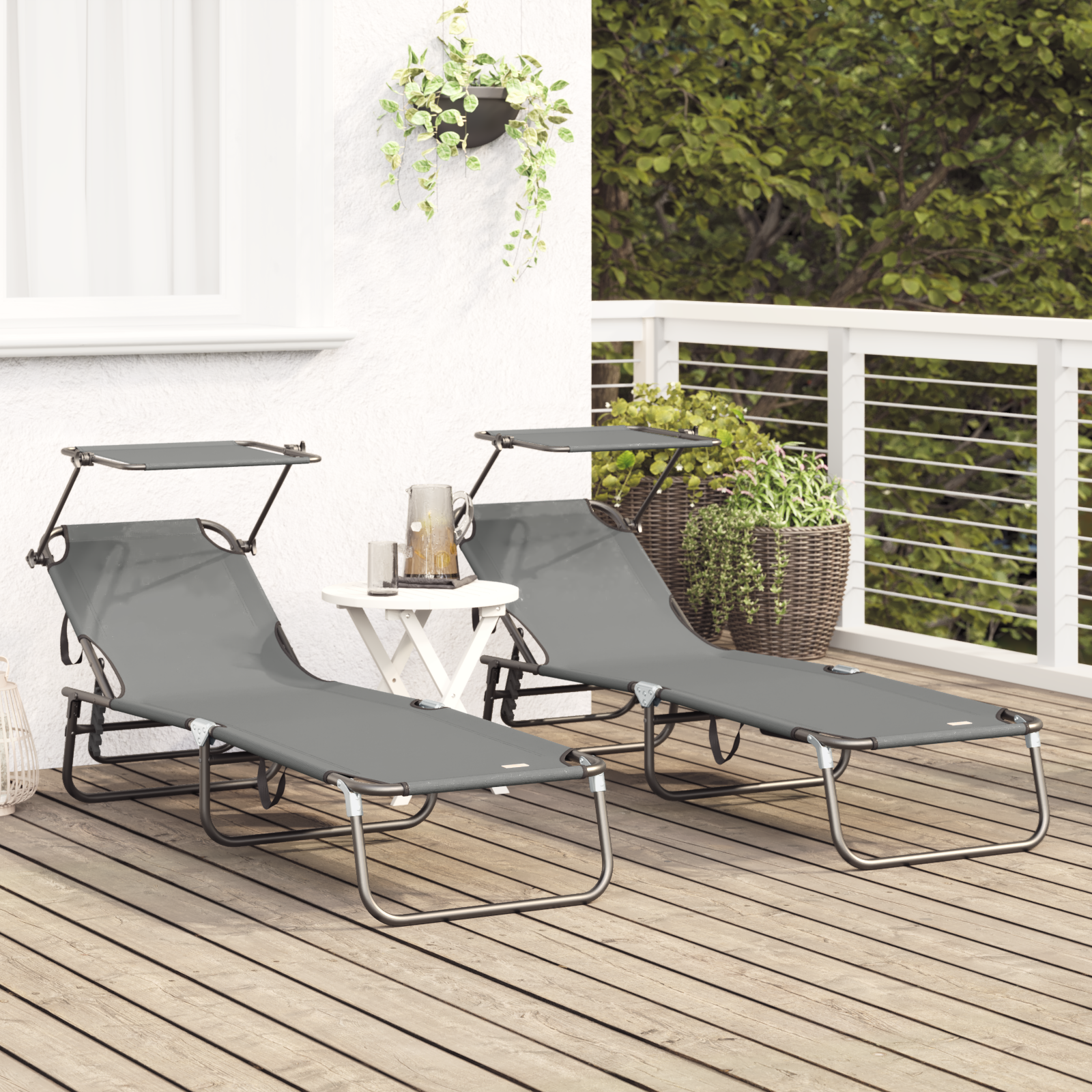 vidaXL Opvouwbare Ligbedden 2 stuks met Luifel Grijs 600D Oxford Stof