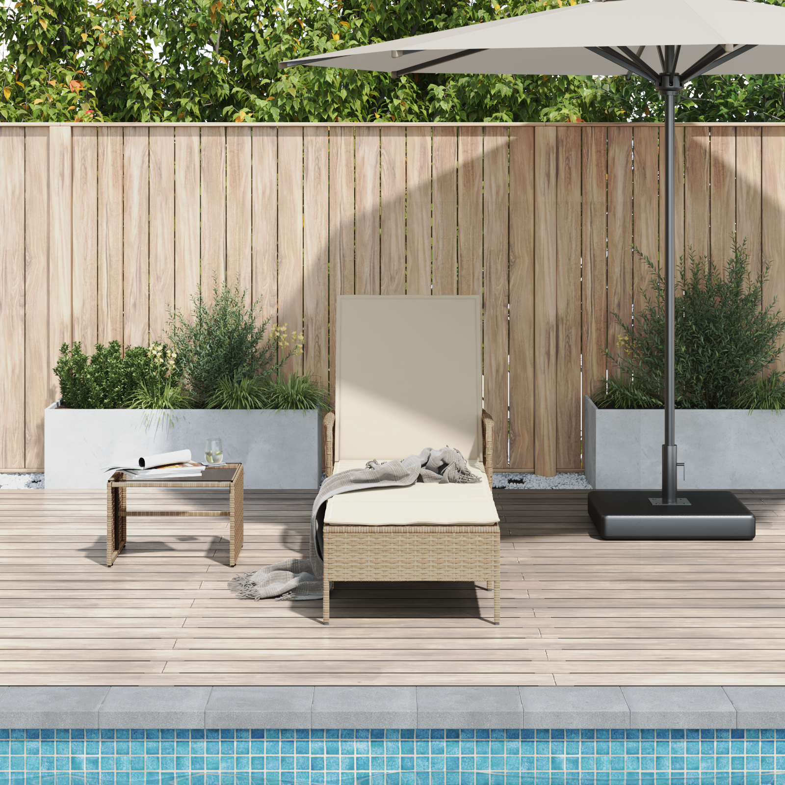vidaXL Ligbed met Kussen Beige Poly Rattan