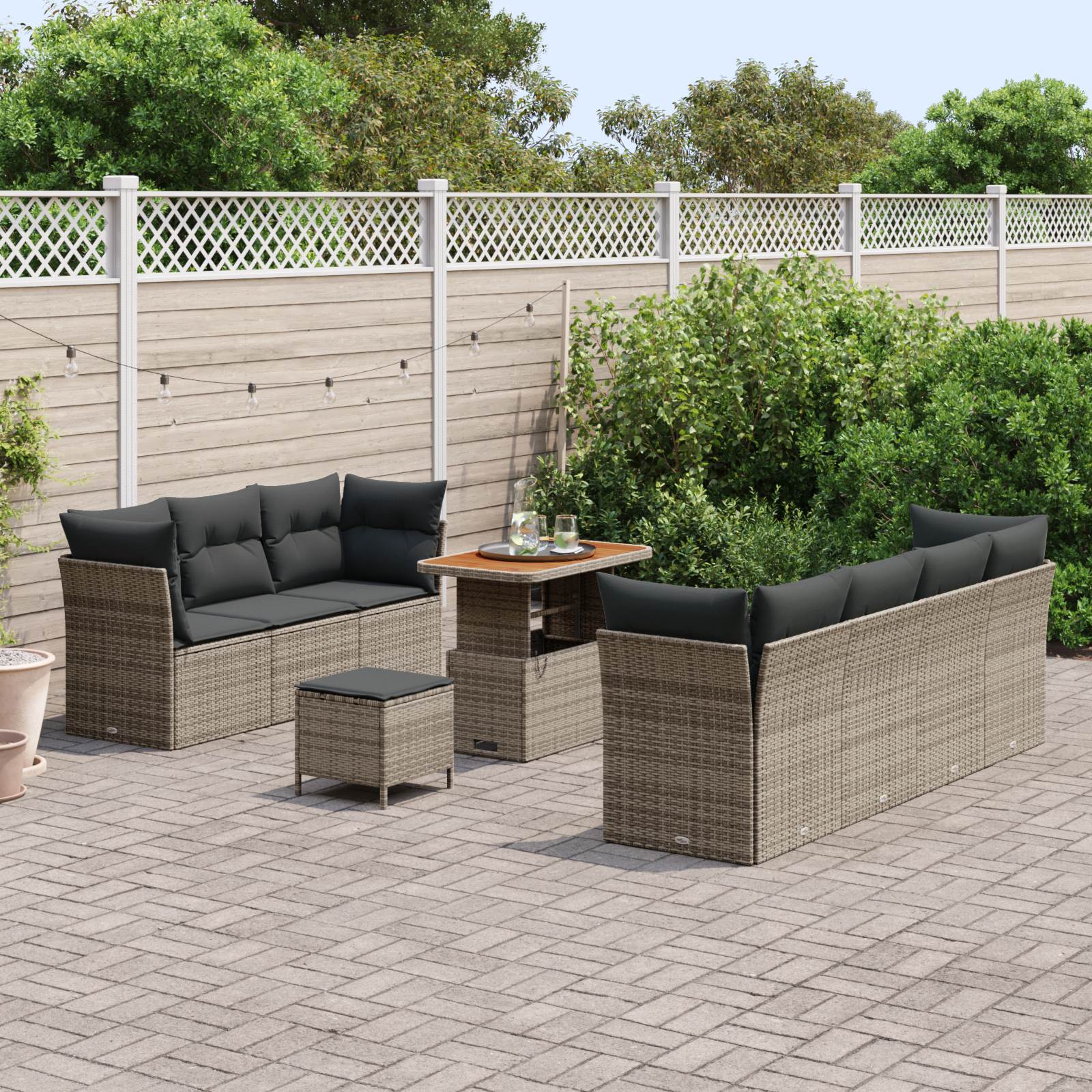 vidaXL 10-delige tuinset met kussens grijs poly rattan acacia