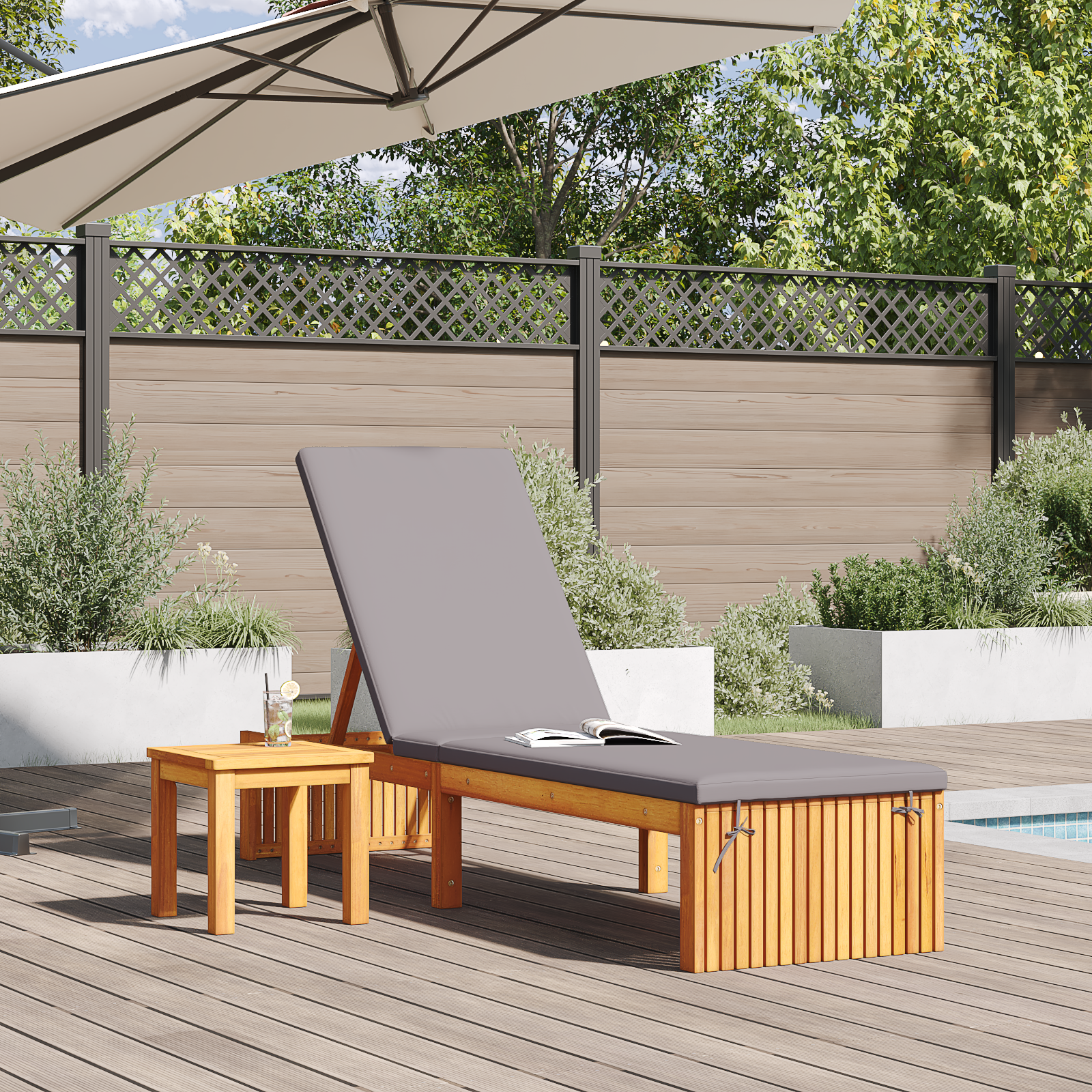 vidaXL Ligbed met Kussen 200x55x30 cm Massief Acaciahout