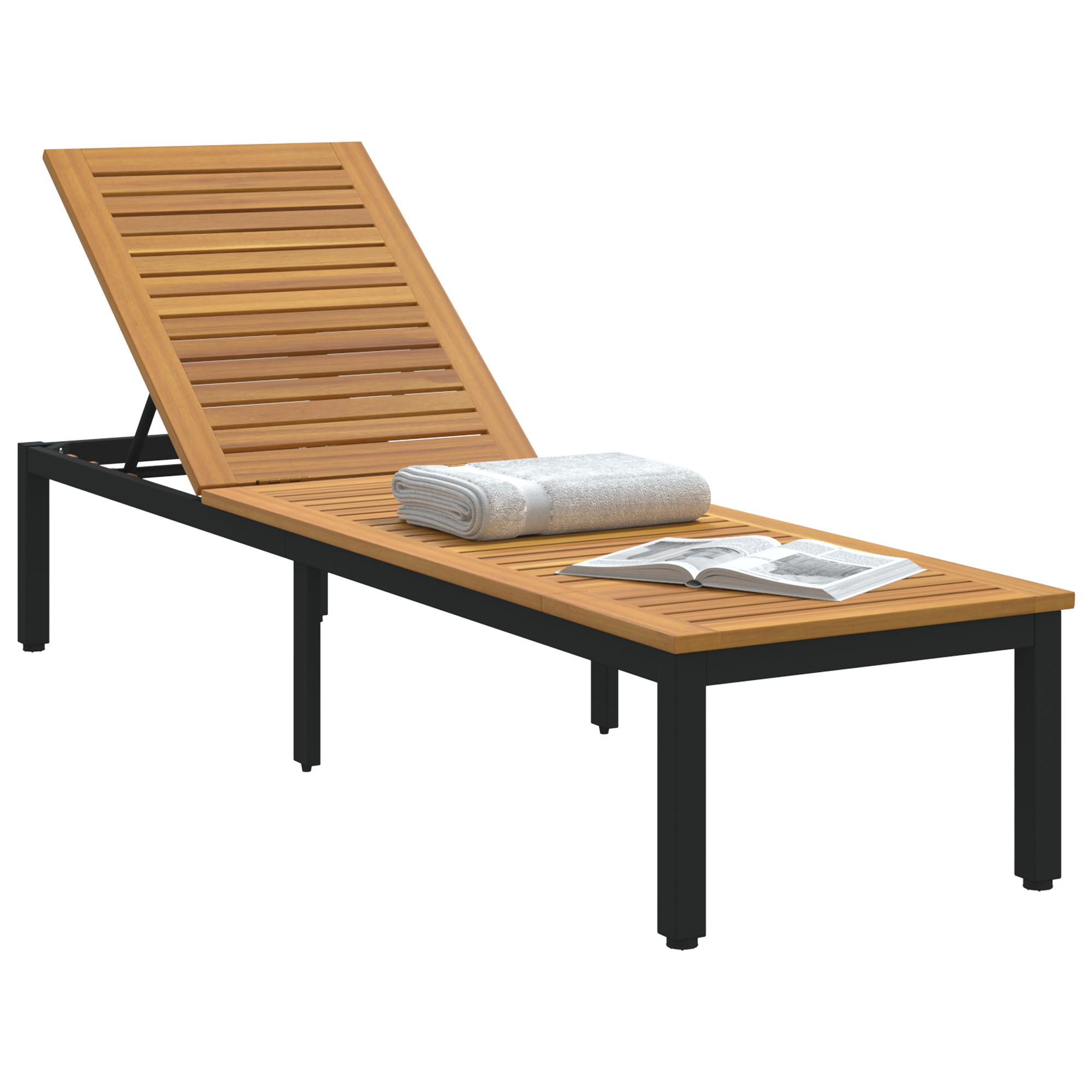 vidaXL Ligbed Zwart 200x55x35 cm Massief Acaciahout