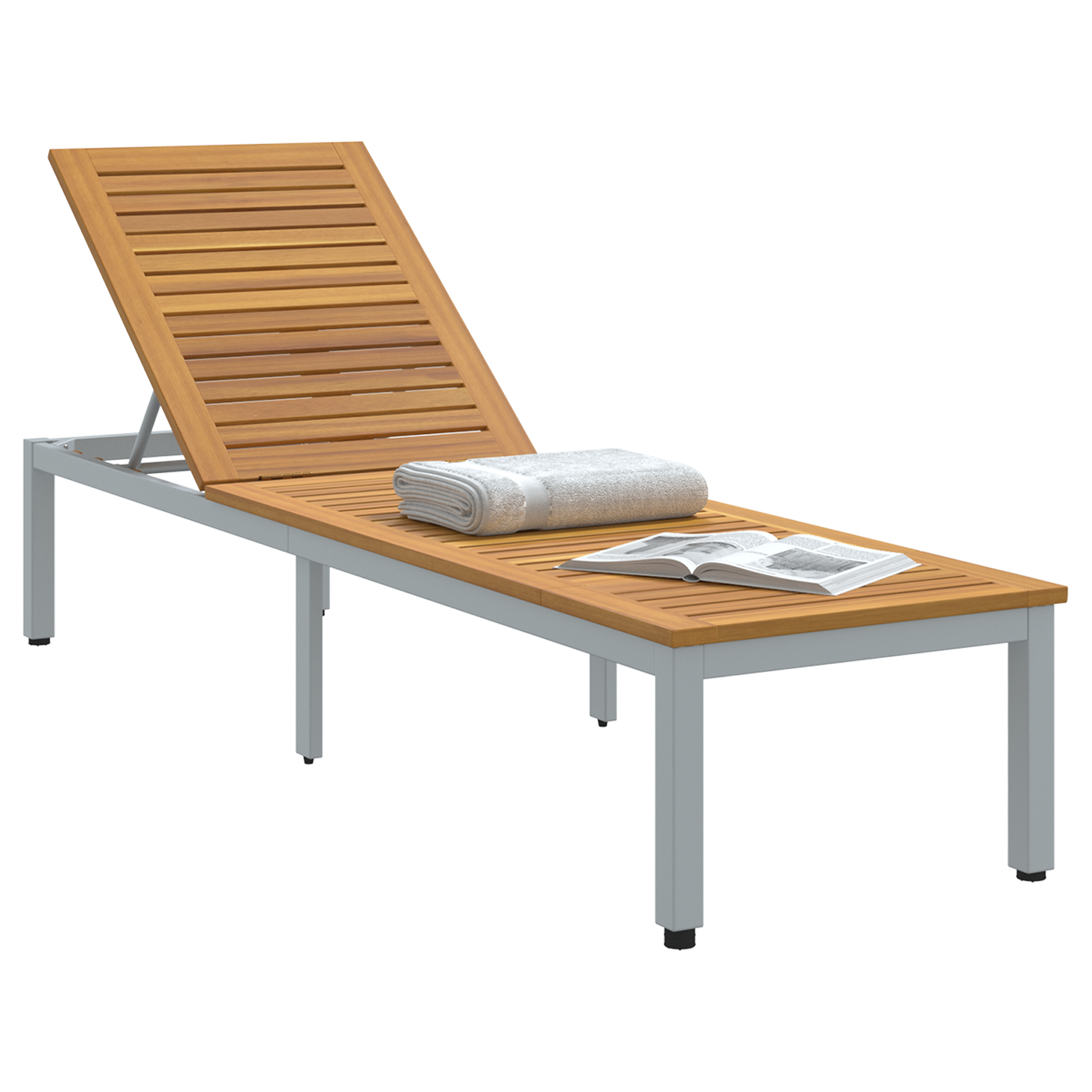 vidaXL Ligbed Grijs 200x55x35 cm Massief Acaciahout