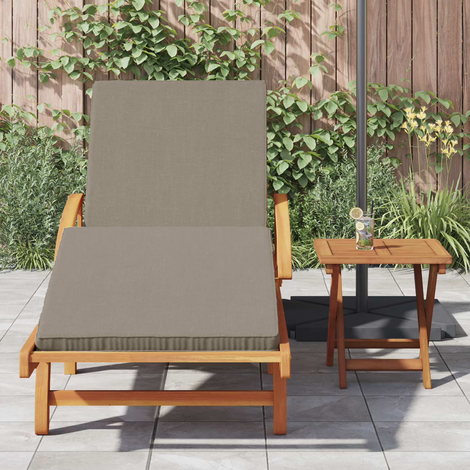 vidaXL Vouwbare Ligstoel met Wielen & Kussen Taupe Massief Acacia