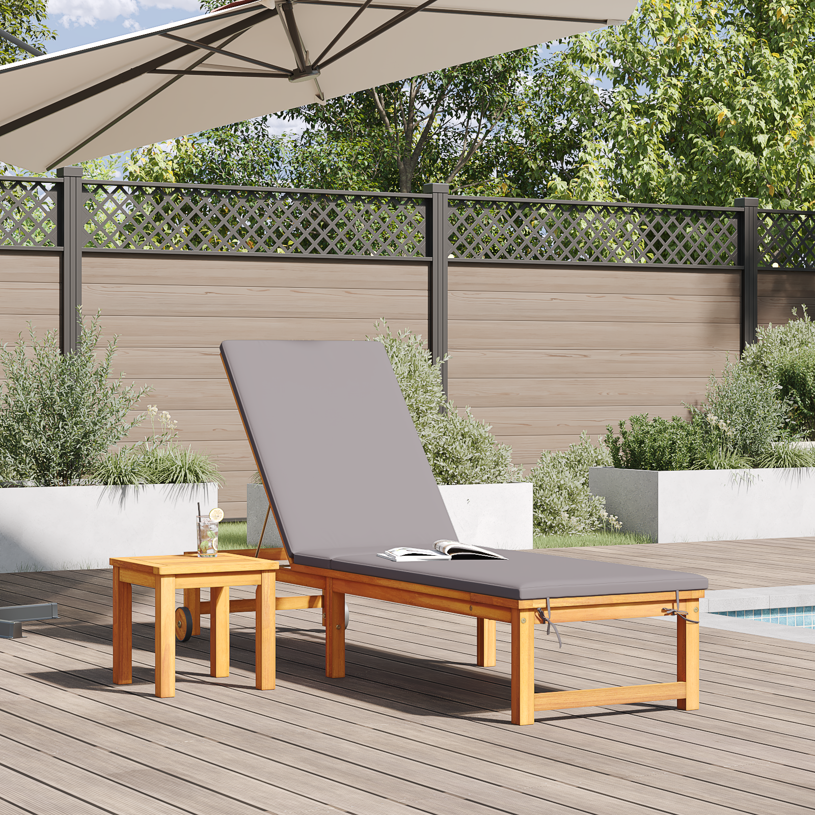 vidaXL Ligbed met tafel en kussen massief acaciahout