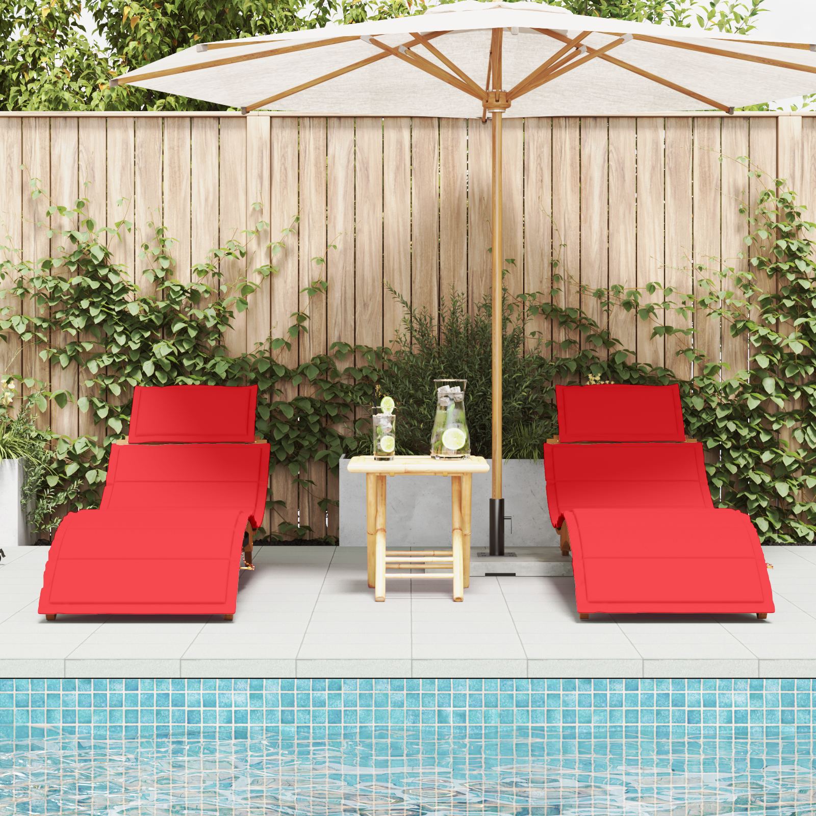 vidaXL Ligstoelen 2 st met kussens massief acaciahout rood