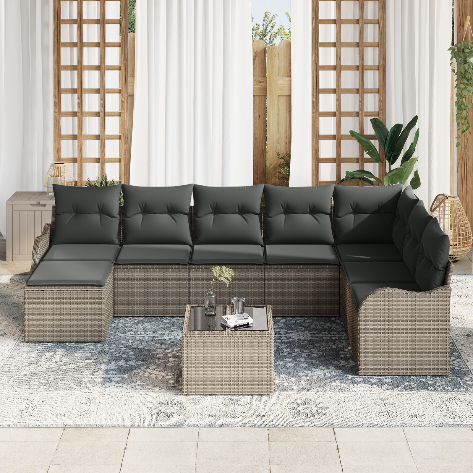 vidaXL 8-delige tuinsofa set met kussens zwart poly rattan