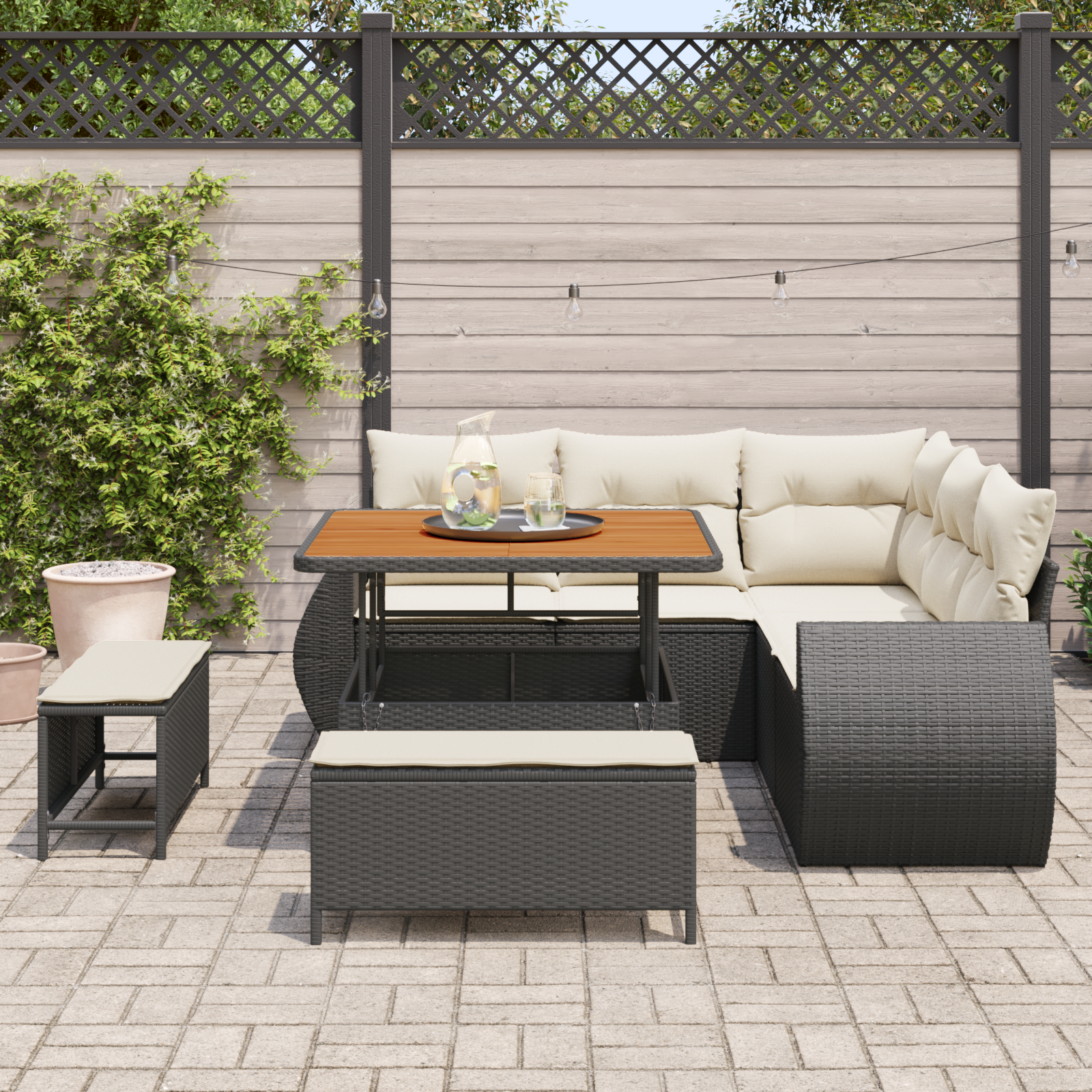 vidaXL 8-delige Tuinbankenset met kussens poly rattan acacia zwart