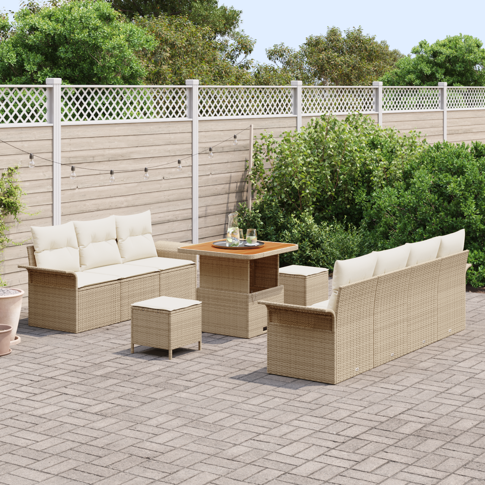 vidaXL 10-delige Tuinset met Kussens Beige Poly Rattan Acacia