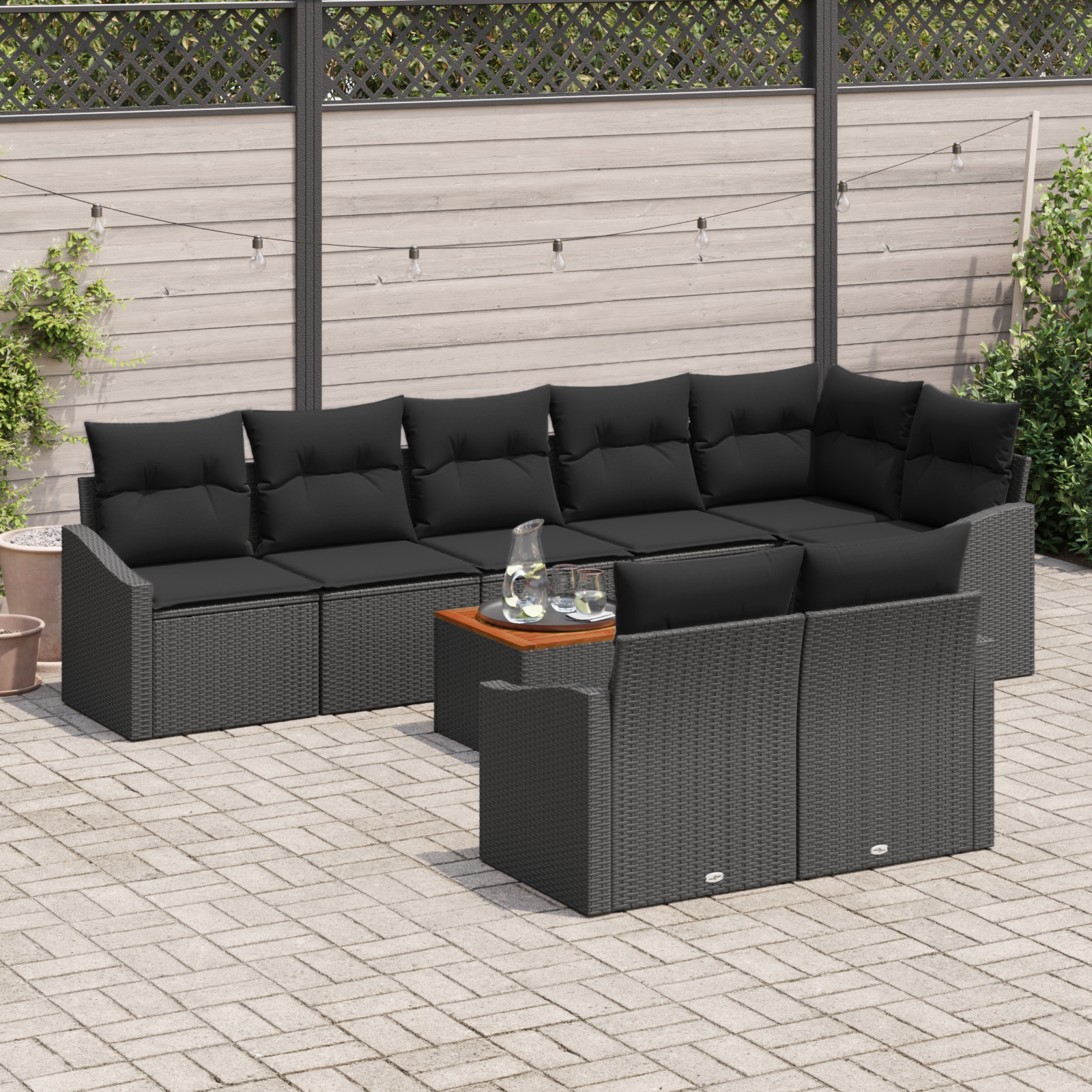 vidaXL 9-delige Tuinbankenset met kussens poly rattan acaciahout zwart