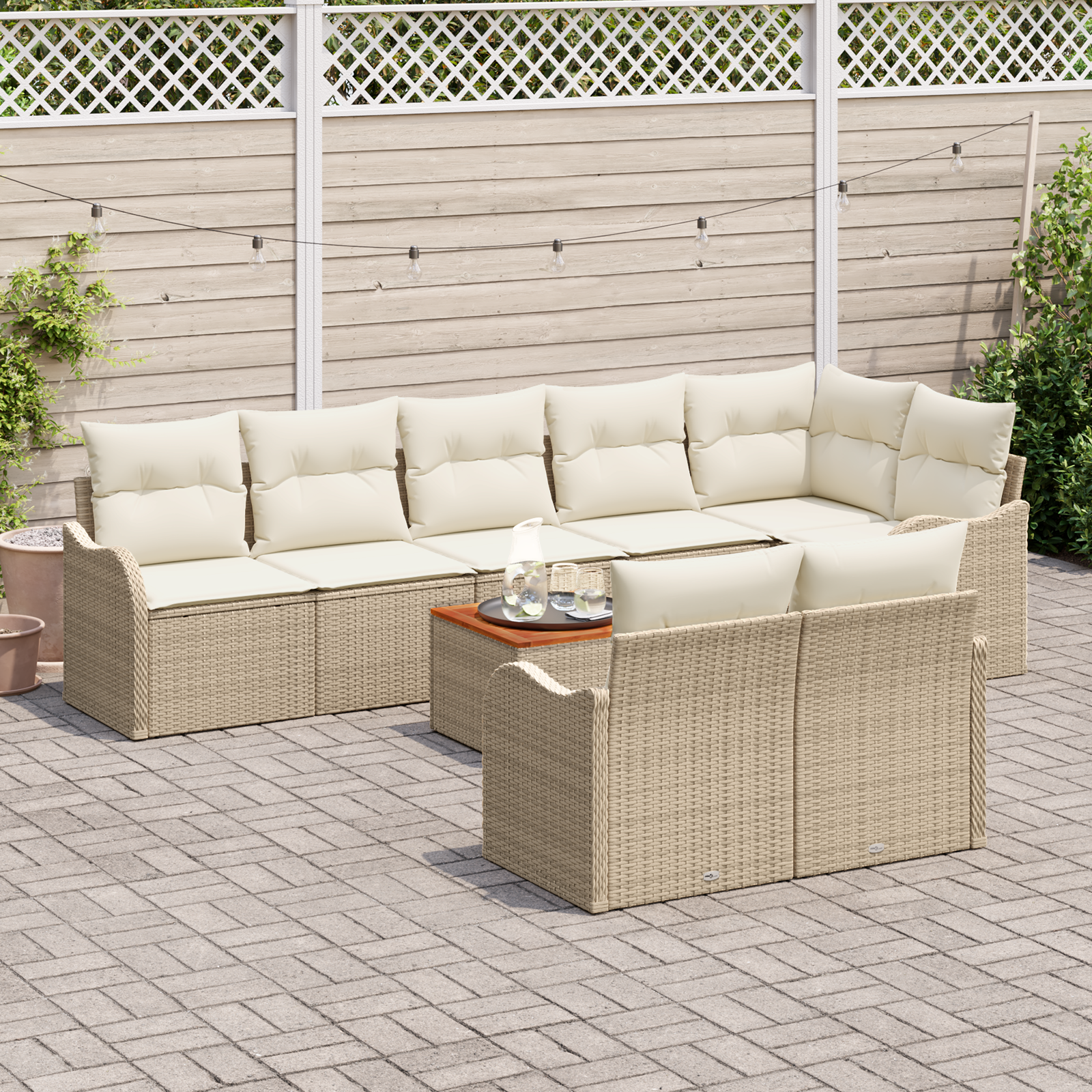 vidaXL 9-delige tuinset met kussens - beige poly riet en acacia