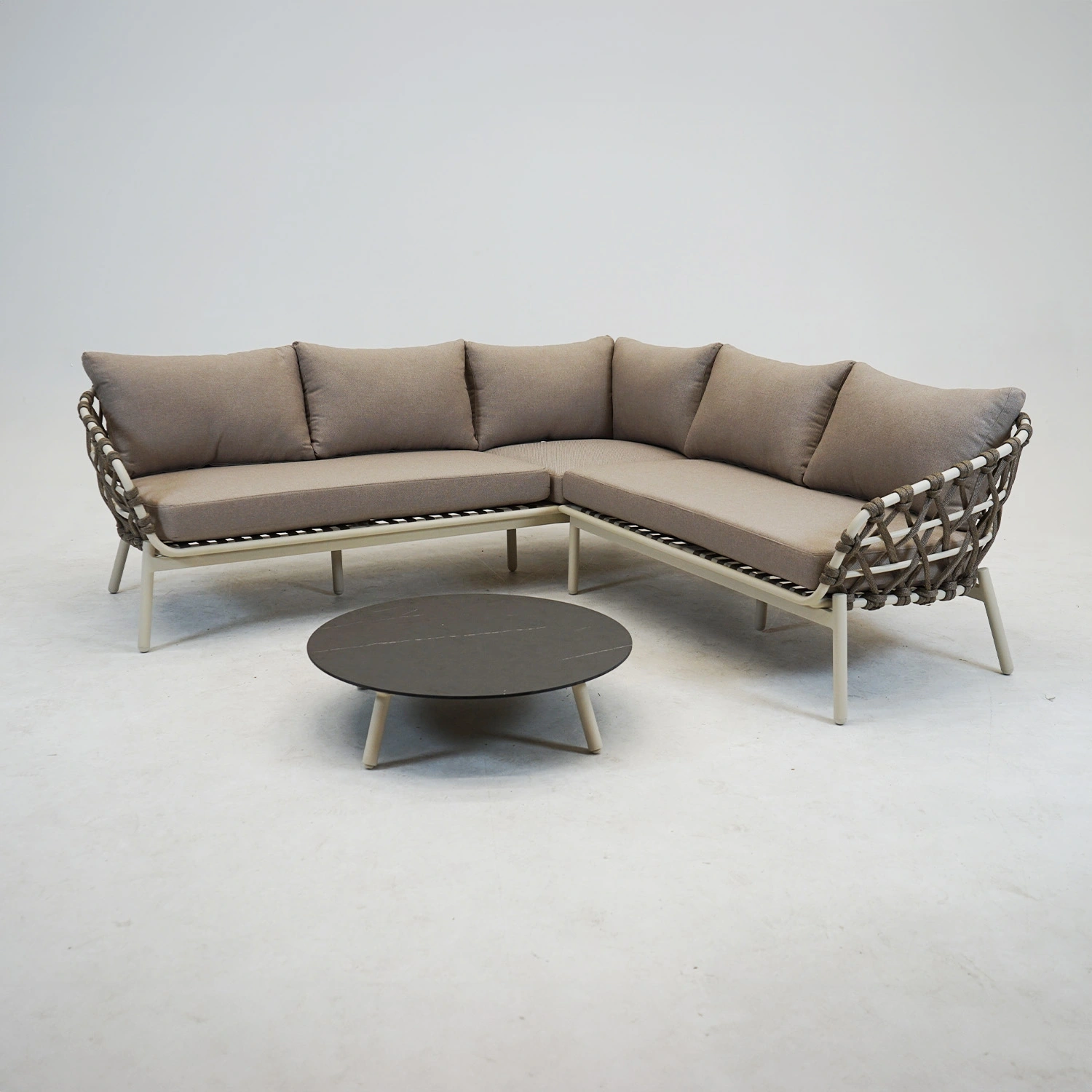 Vita Hoekbank Dakota Creme Bruin met salontafel