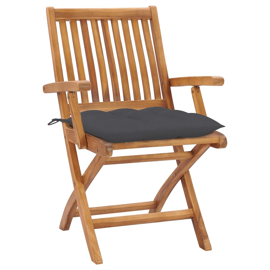 vidaXL Tuinstoelen 4 st inklapbaar met kussens massief teakhout