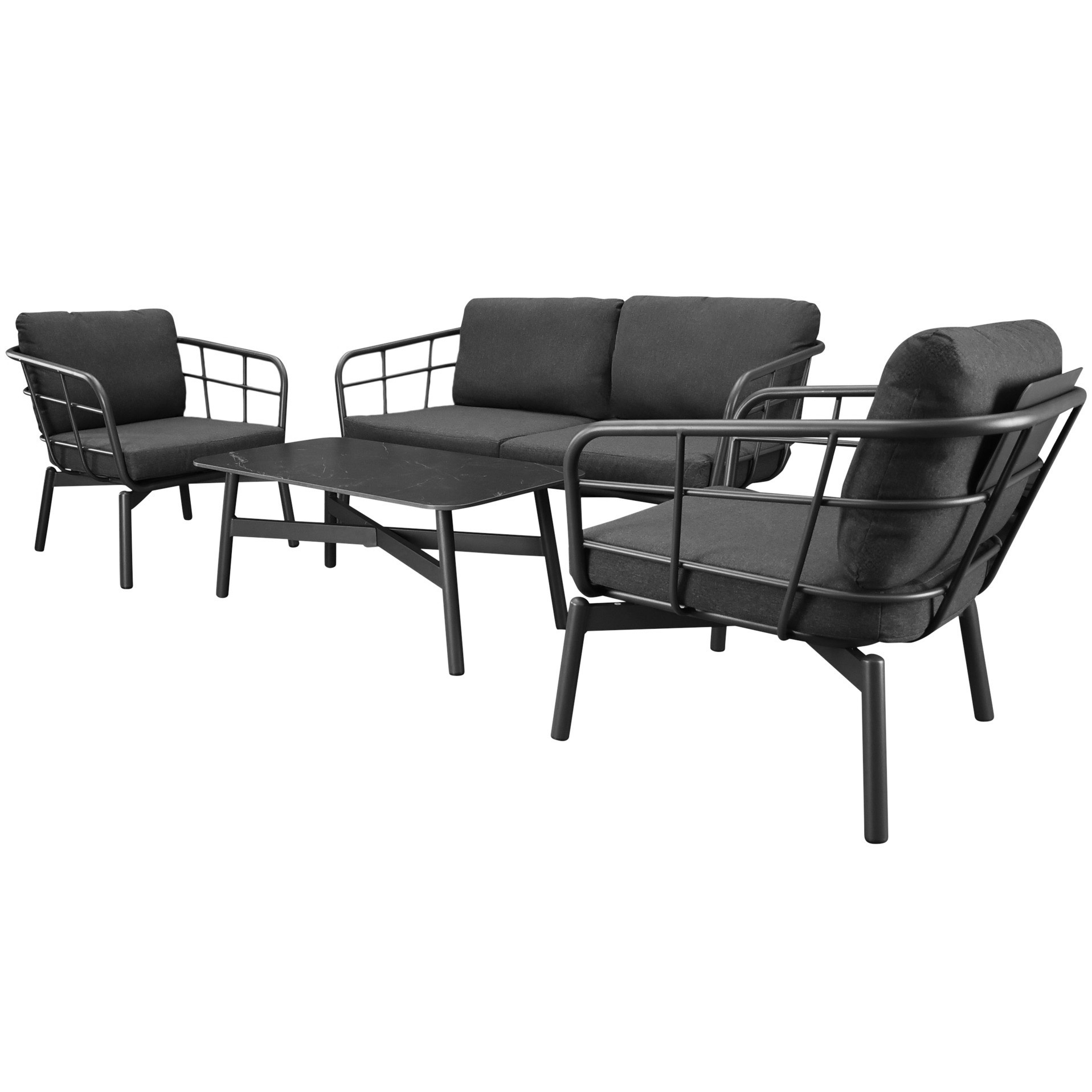 AVH-Collectie Larisa stoel bank loungeset 4 delig aluminium antraciet