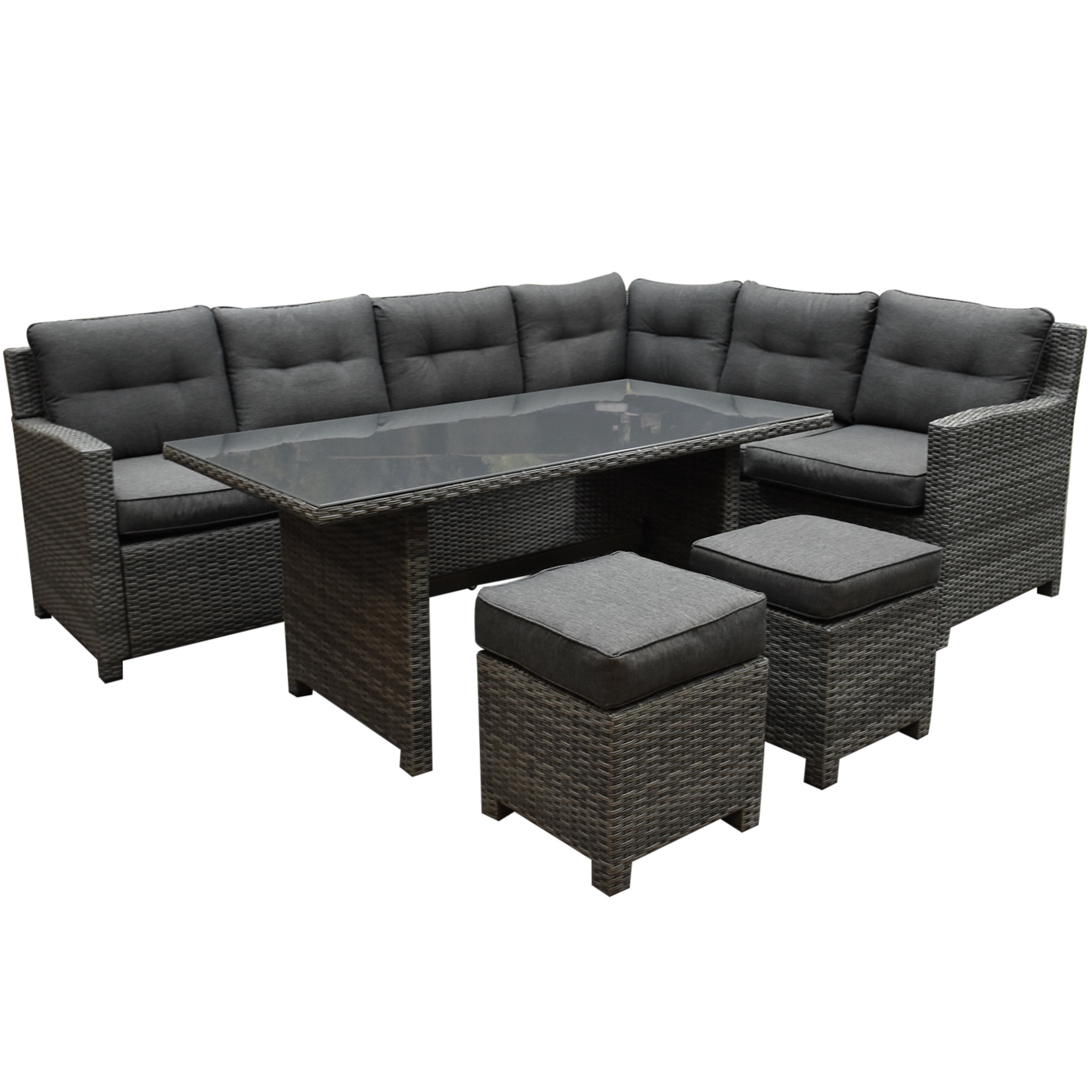 AVH-Collectie Valencia dining hoek loungeset 5-delig rechts antraciet wicker