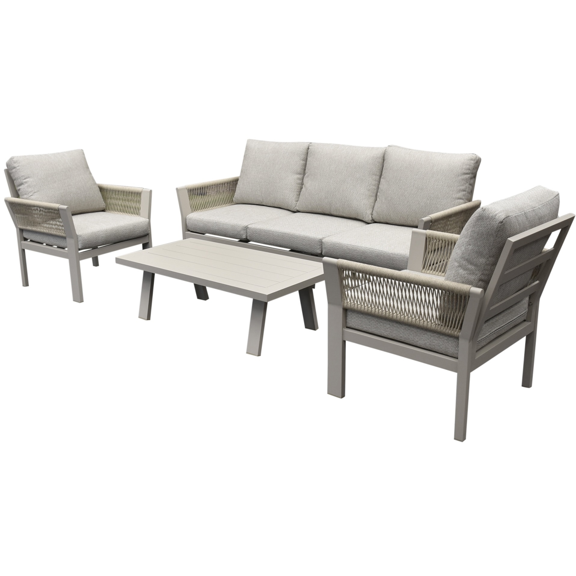 AVH-Collectie Saigon stoel bank loungeset 4 delig latte zand aluminium