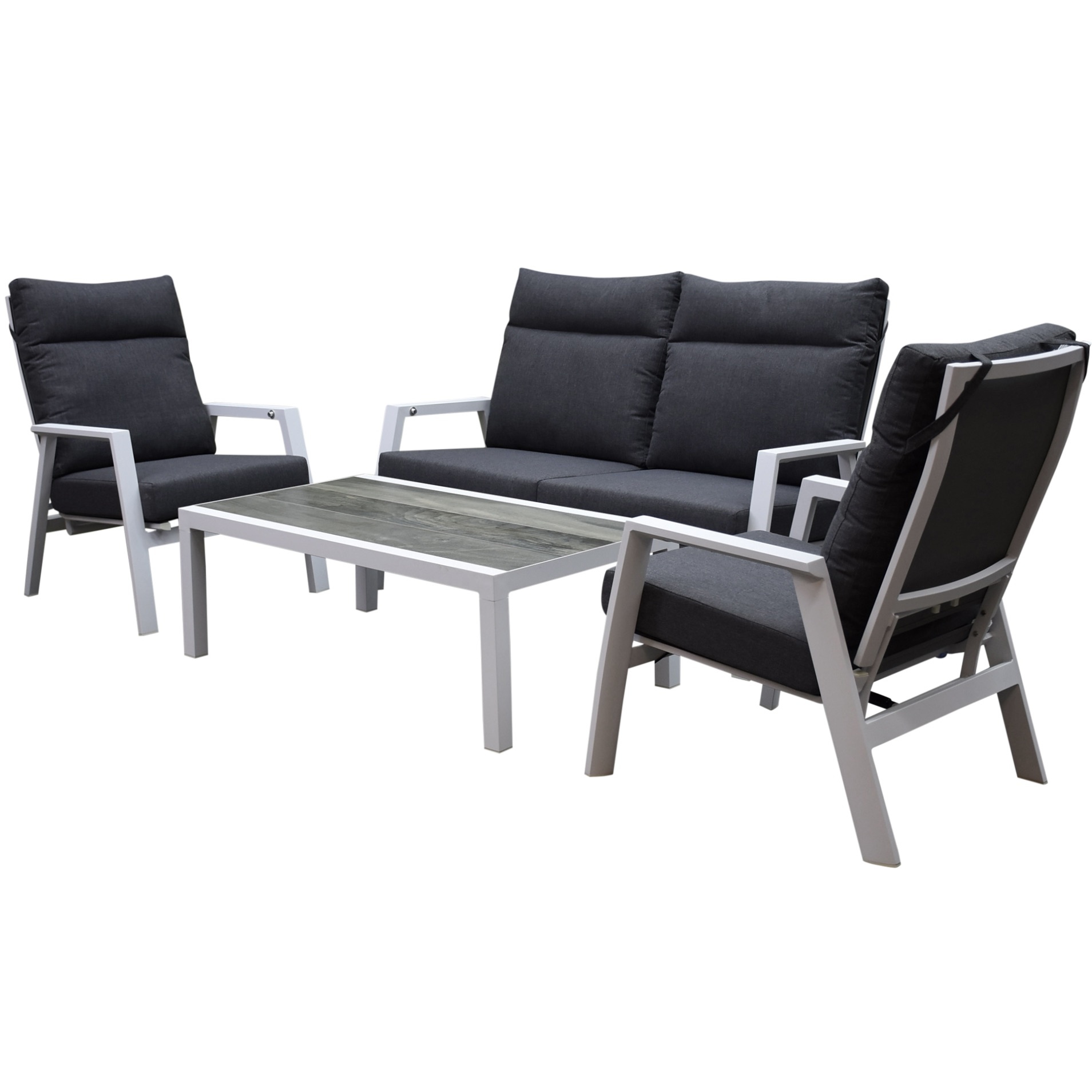 AVH-Collectie Vegas stoel bank loungeset 4 delig verstelbaar aluminium wit