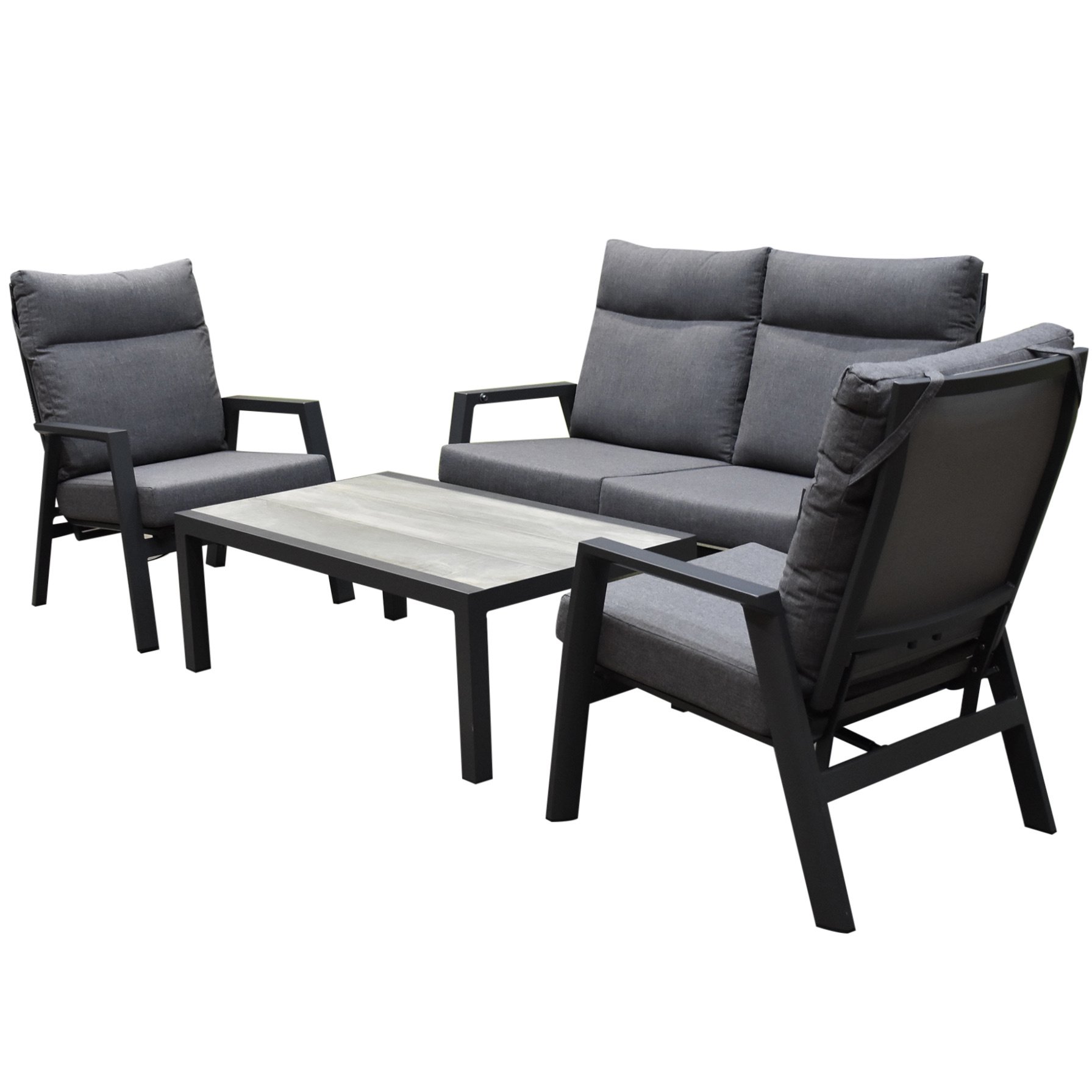 AVH-Collectie Vegas verstelbare stoel bank loungeset 4-delig antraciet aluminium