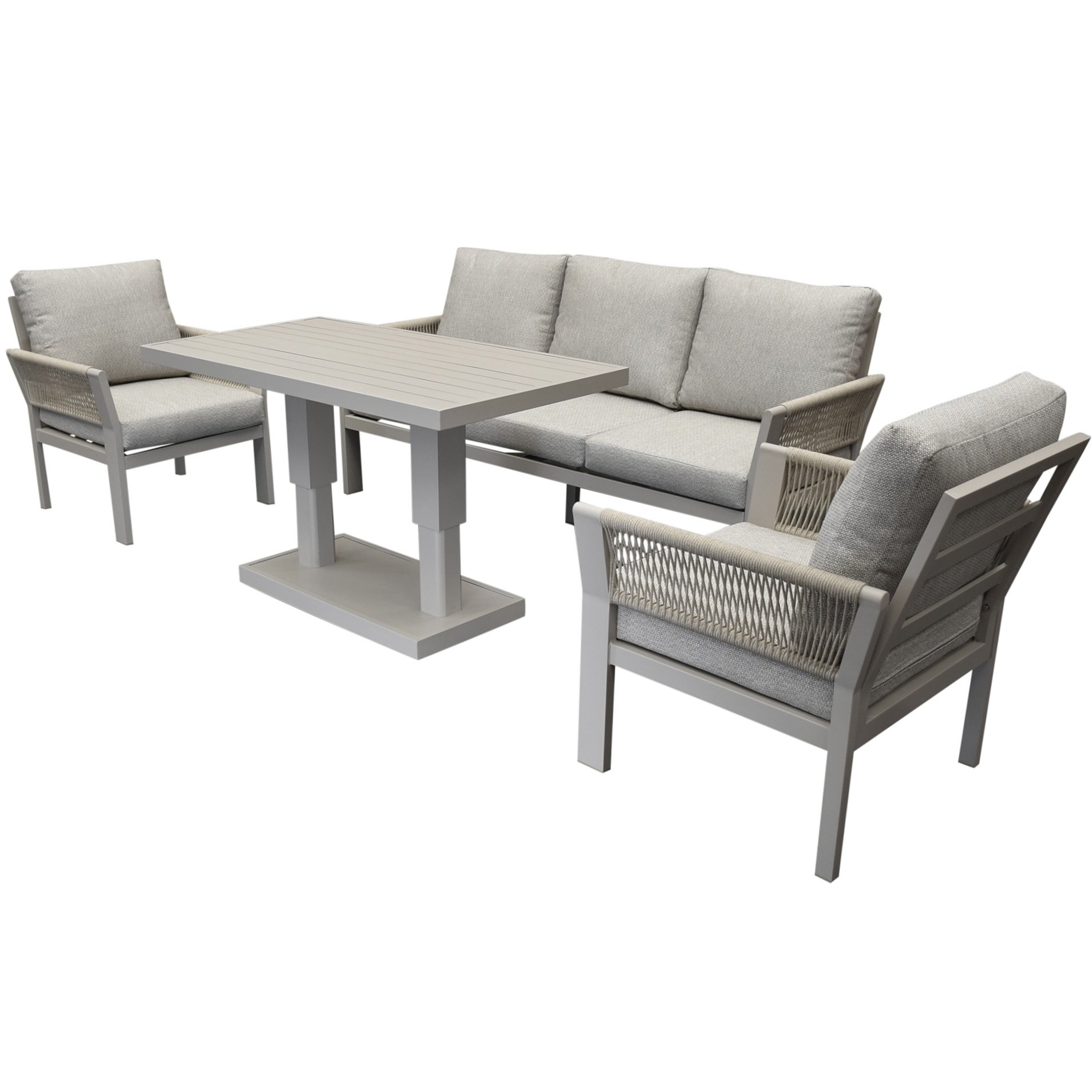 AVH-Collectie Saigon stoel bank dining loungeset 4 delig verstelbare tafel latte zand aluminium