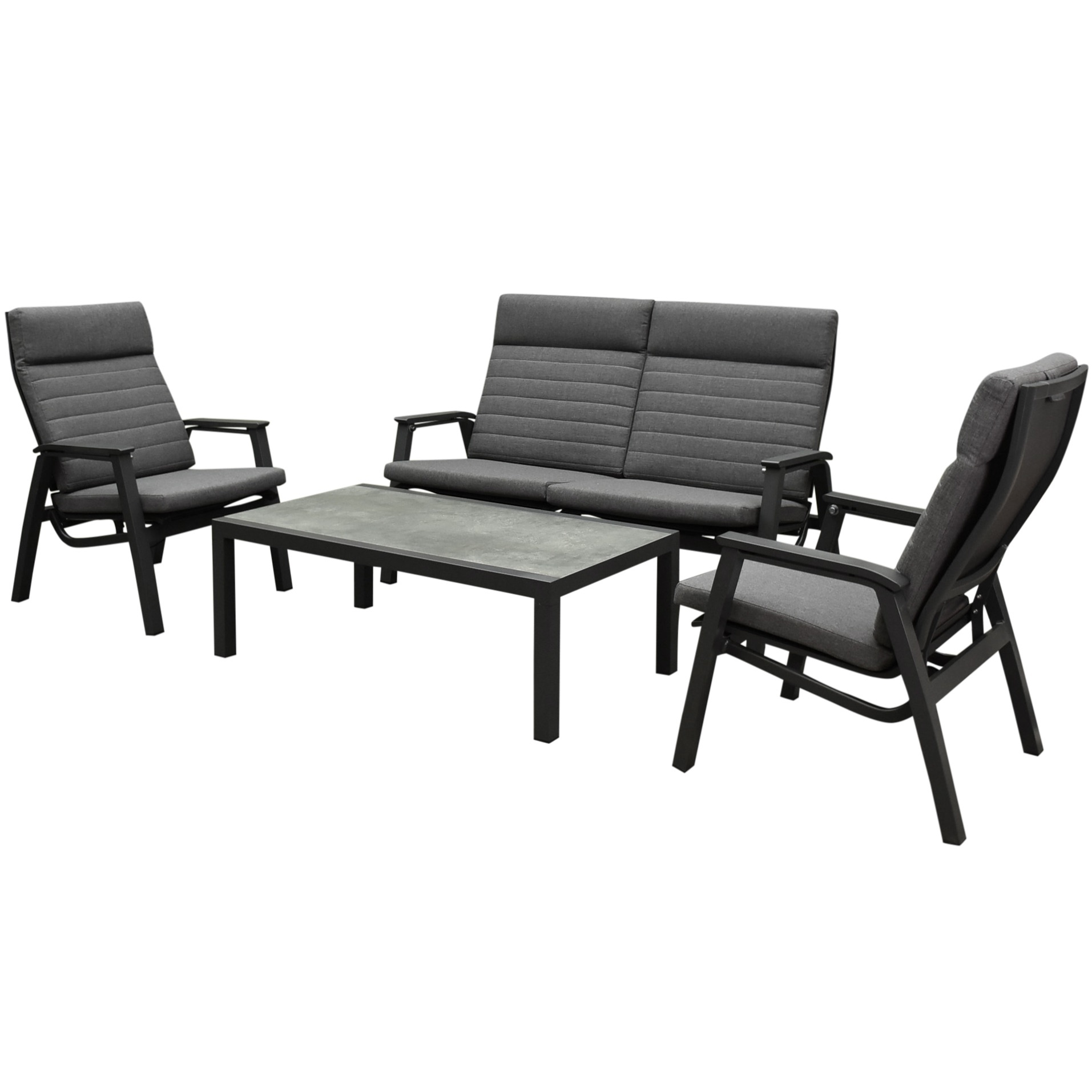 AVH-Collectie Monaco stoel bank loungeset 4 delig verstelbaar aluminium antraciet