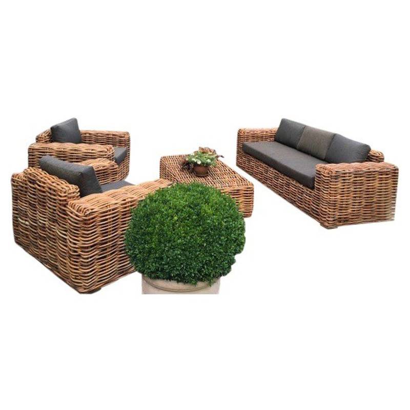 AVH-Collectie Sabuga stoel-bank loungeset 4-delig naturel rotan