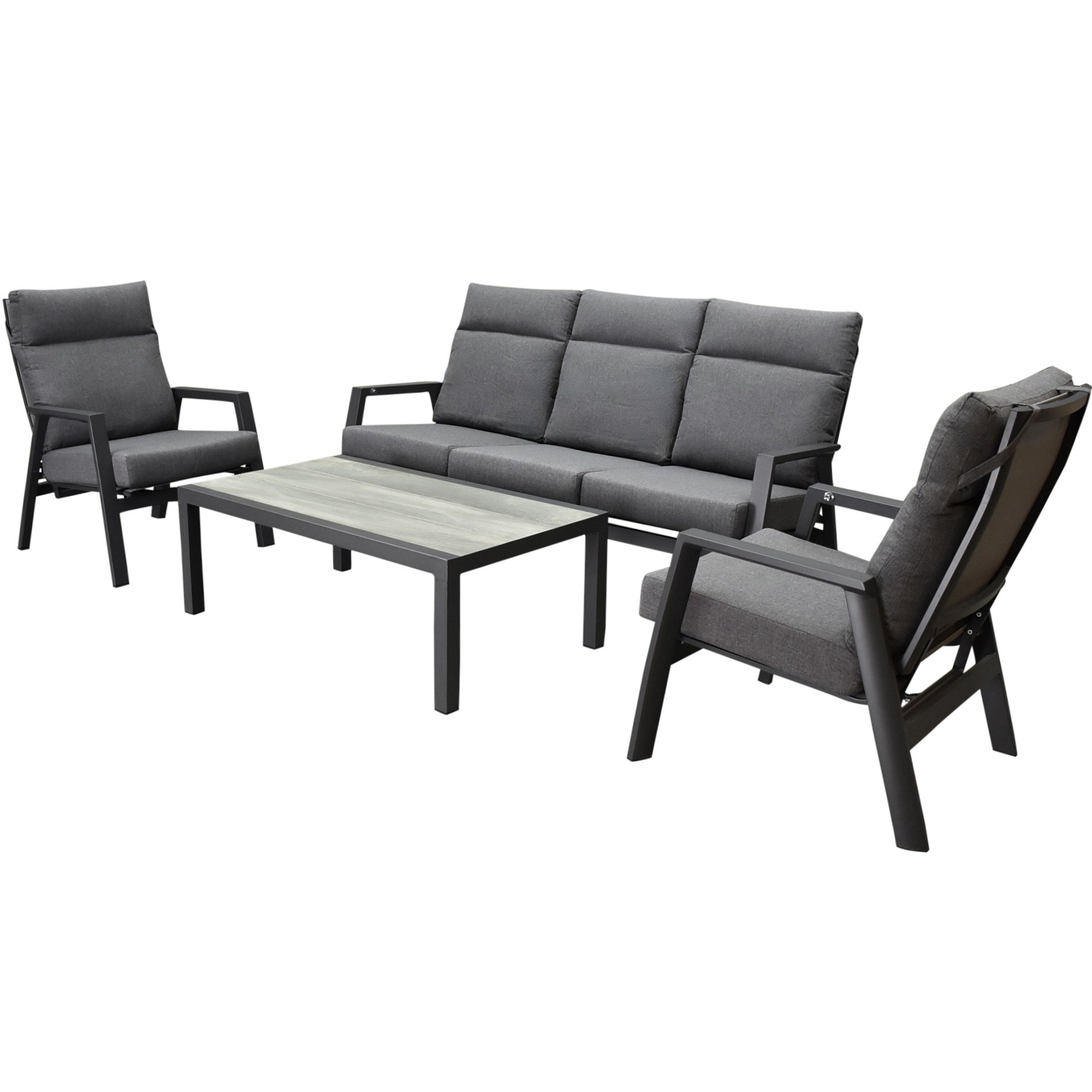 AVH-Collectie Vegas stoel bank loungeset 4 delig verstelbaar antraciet aluminium