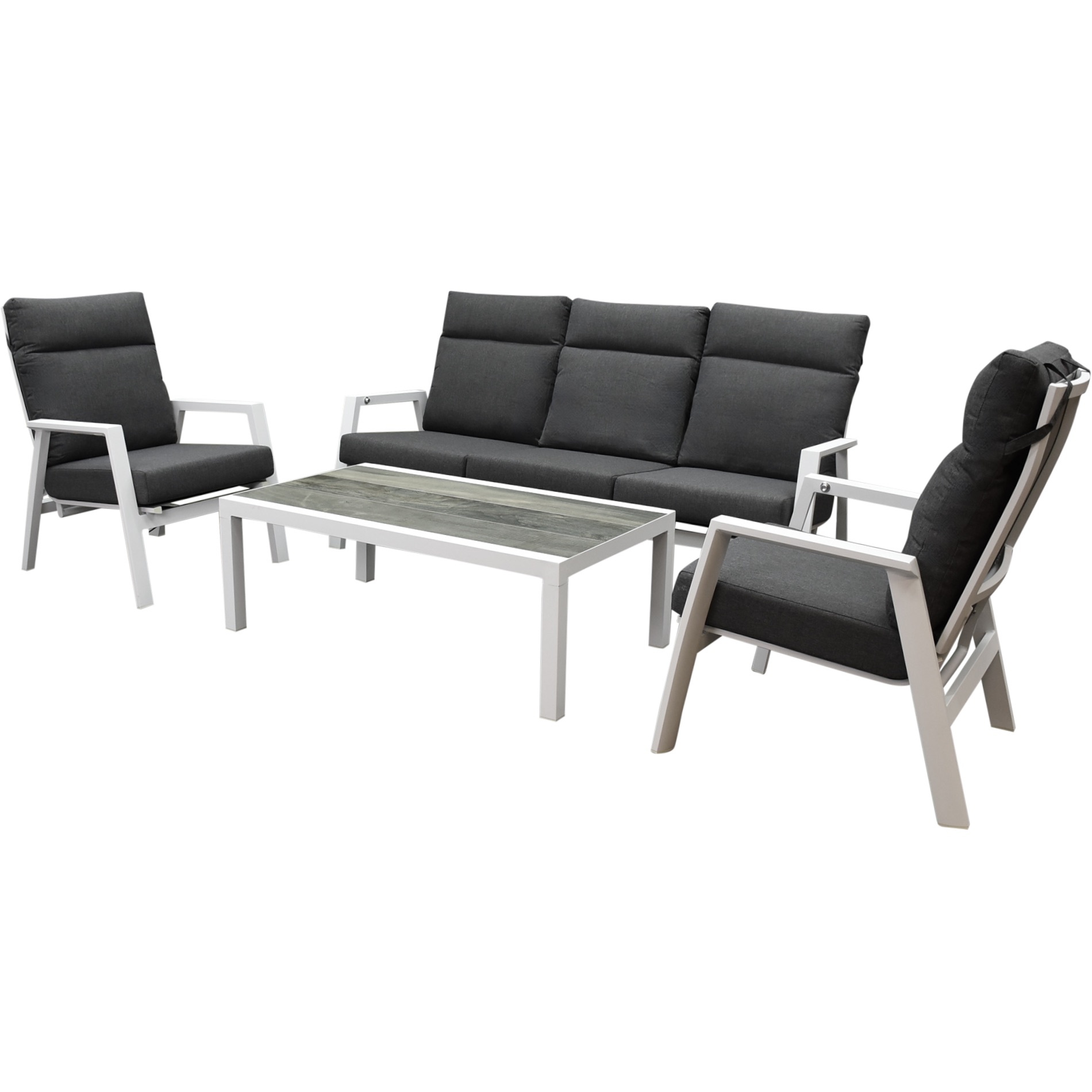 AVH-Collectie Vegas stoel bank loungeset 4 delig wit verstelbaar
