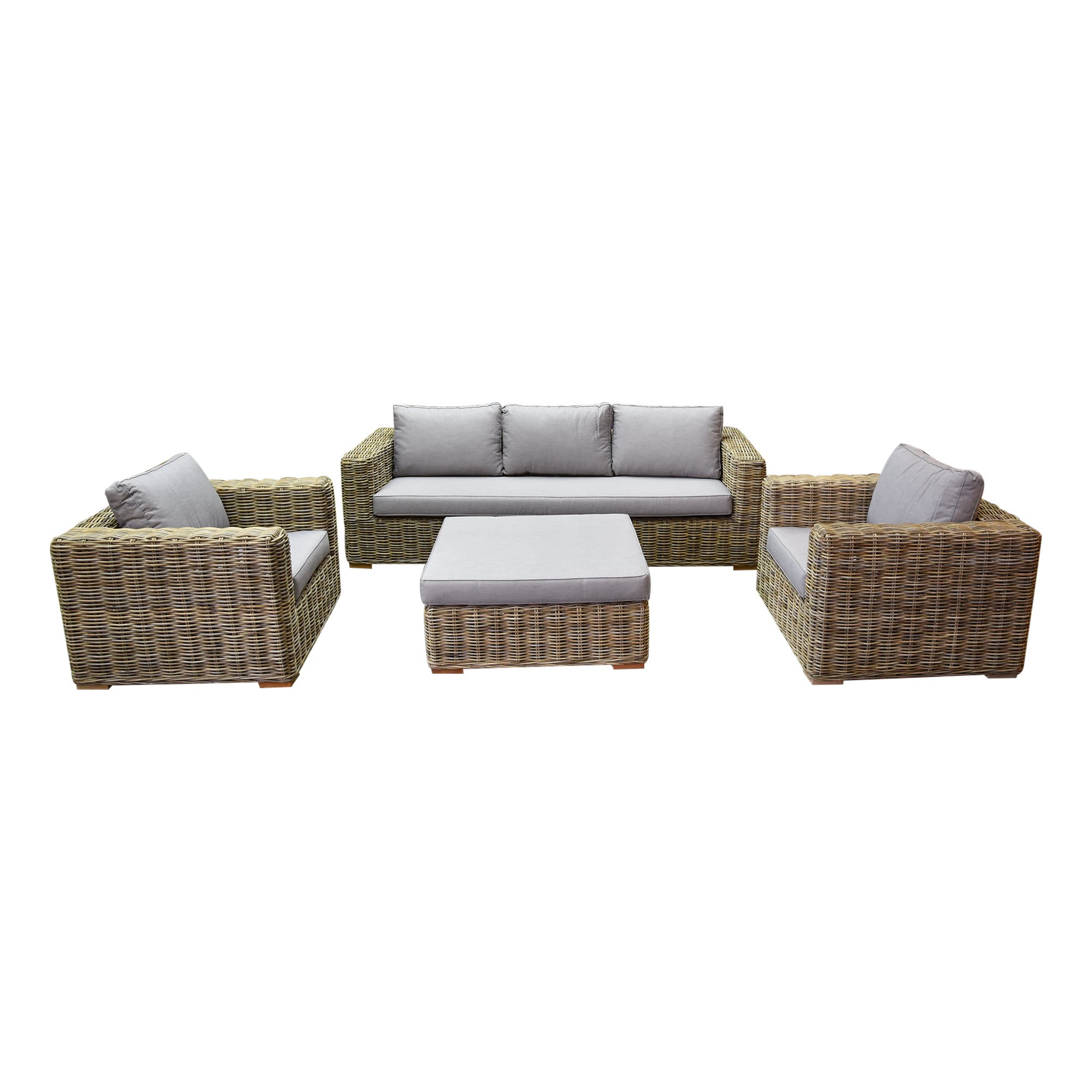 AVH-Collectie Serva stoel-bank loungeset 4-delig naturel rotan