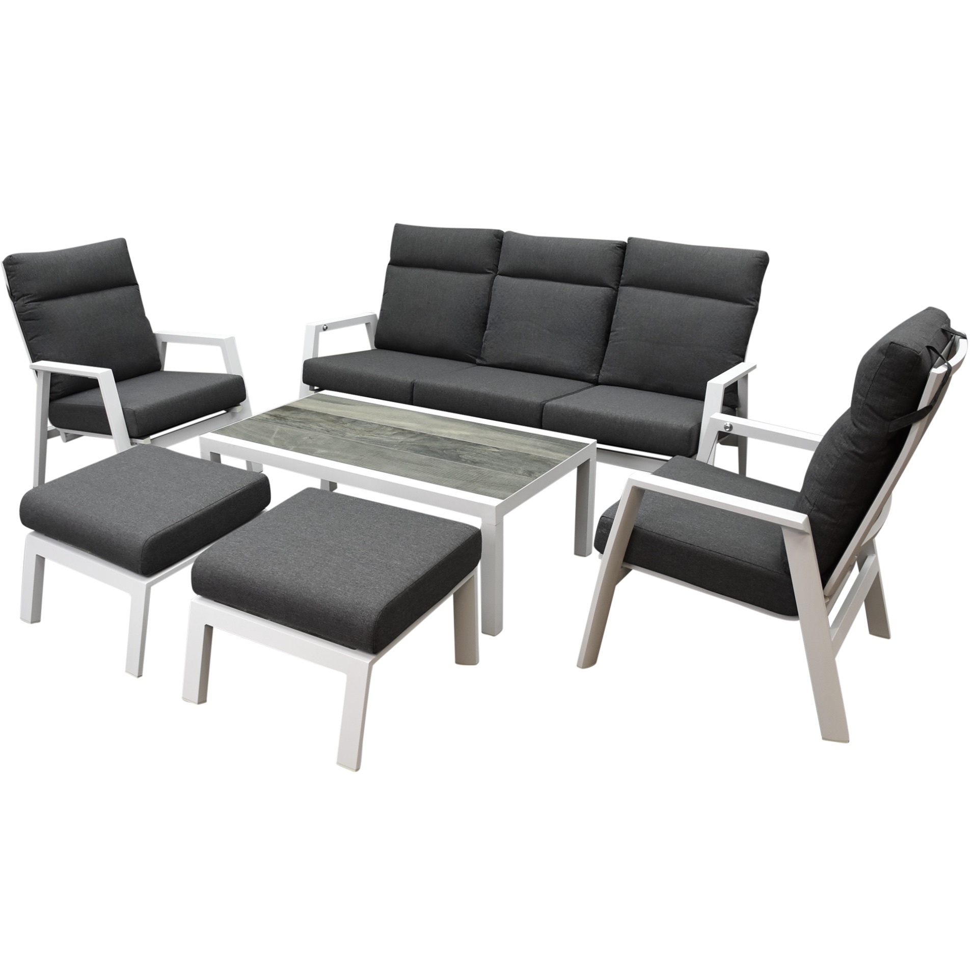 AVH-Collectie Vegas stoel bank loungeset 6 delig verstelbaar wit