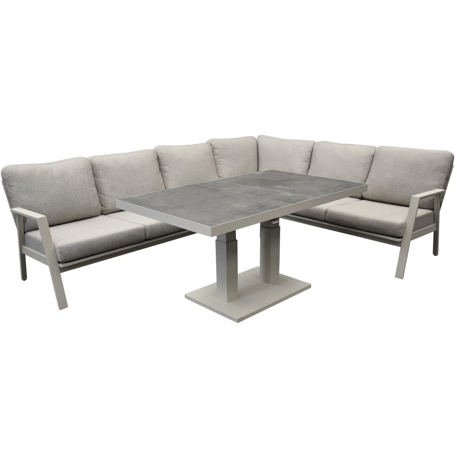 AVH-Collectie Barolo hoek dining loungeset 4 delig aluminium verstelbare tafel latte