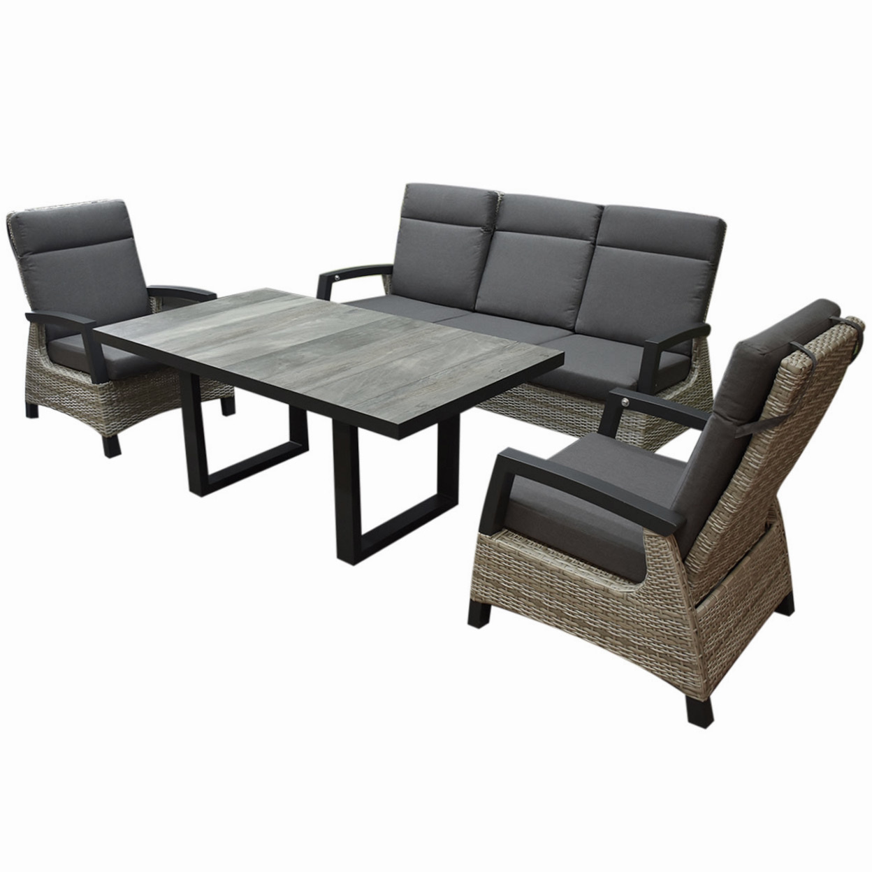 AVH-Collectie Dallas stoel bank dining loungeset 4 delig verstelbaar grijs