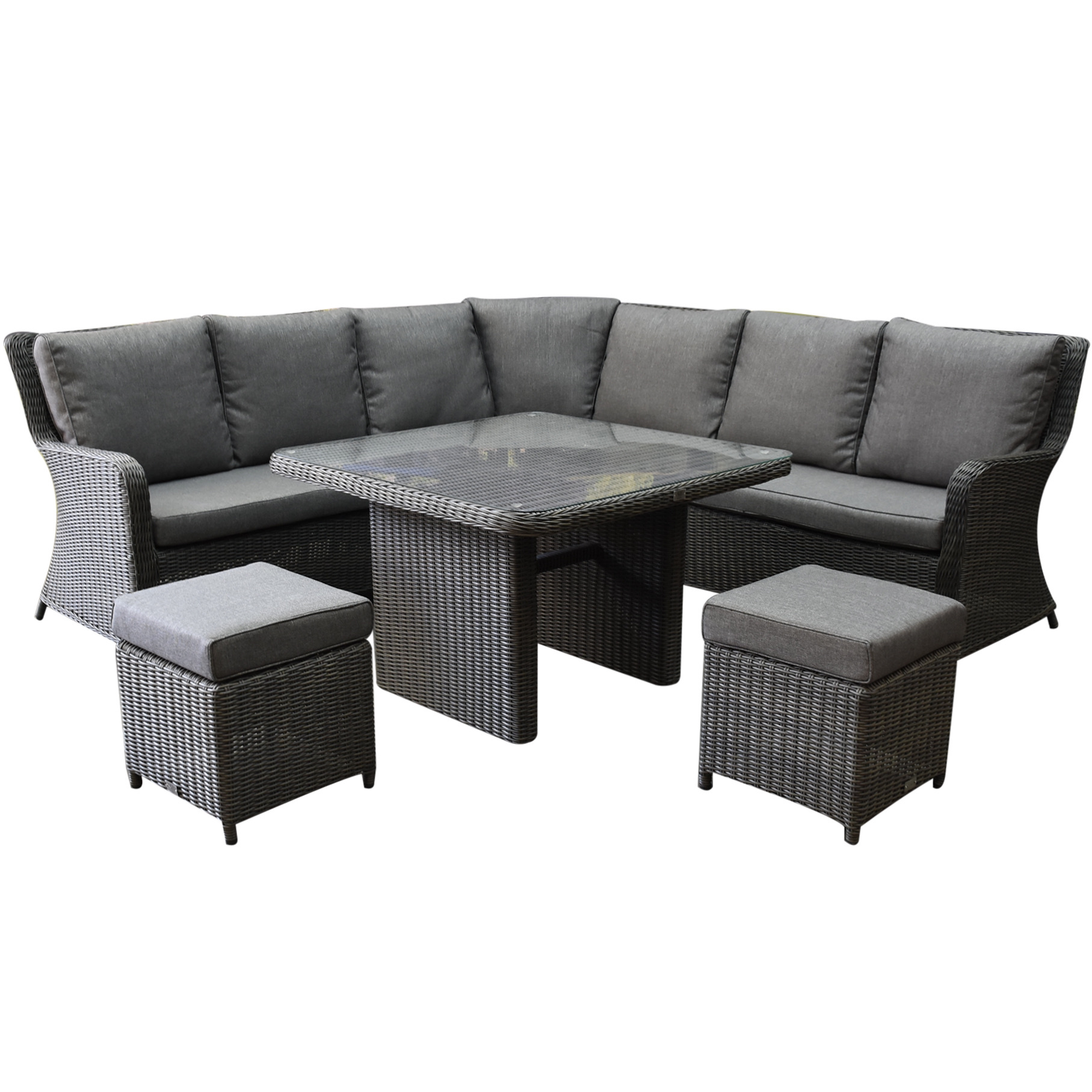 AVH-Collectie Bilbao premium dining hoek loungeset 6 delig antraciet wicker