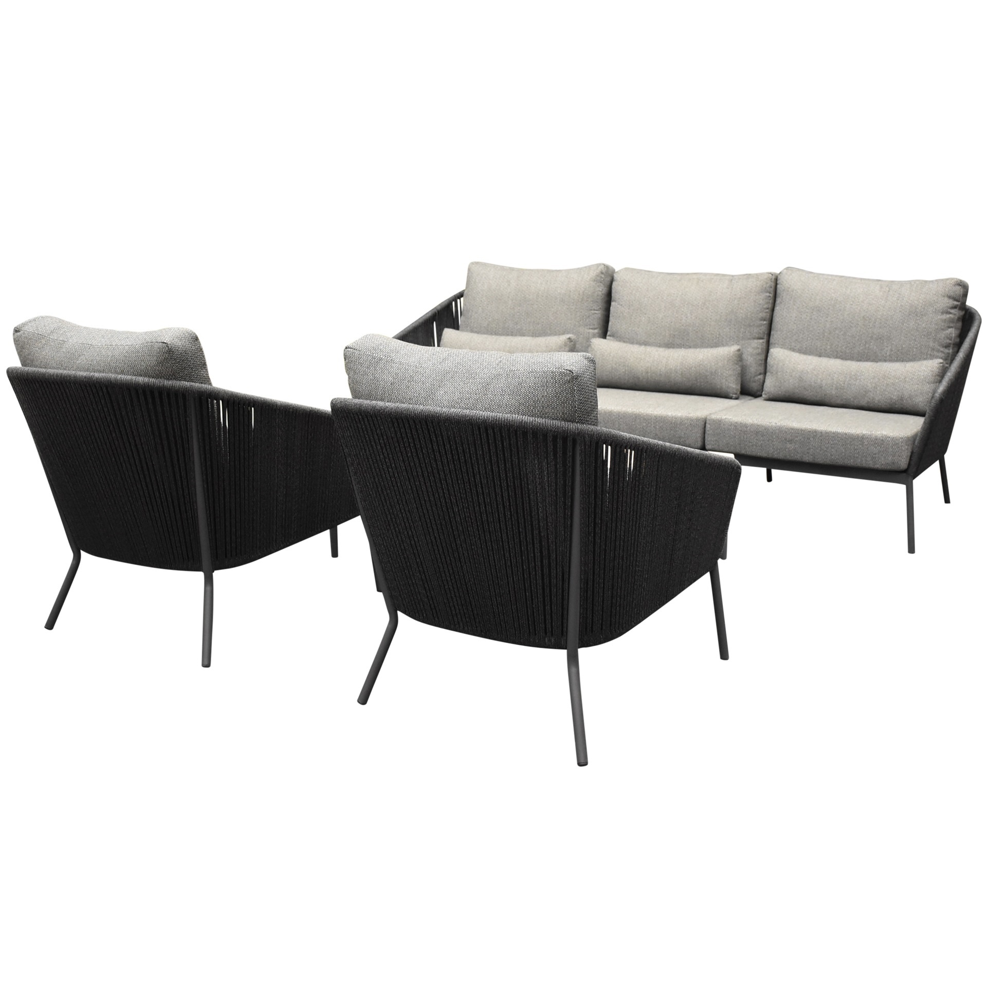 AVH-Collectie Costa stoel bank loungeset 3 delig rope antraciet