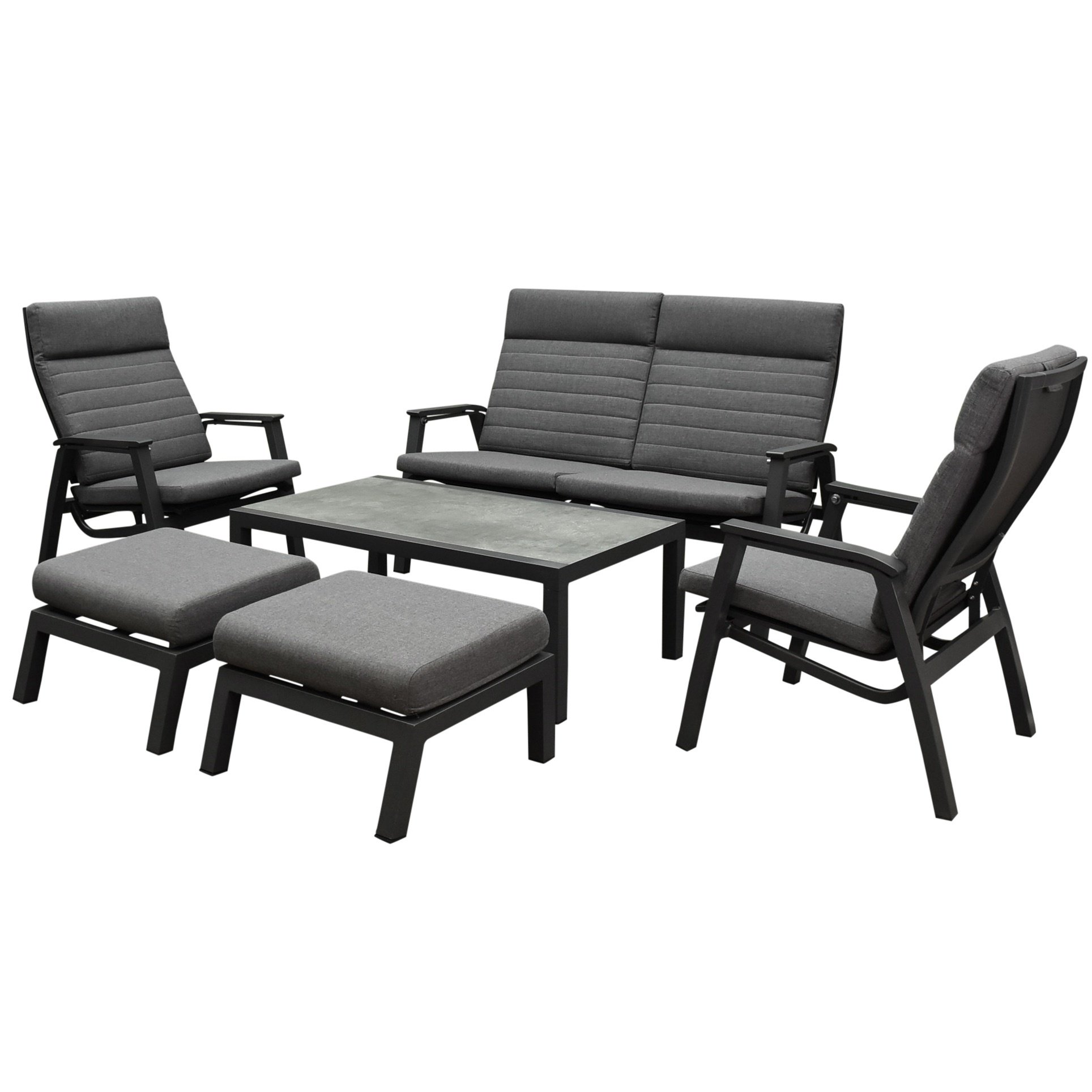 AVH-Collectie Monaco stoel bank loungeset 6 delig verstelbaar aluminium antraciet