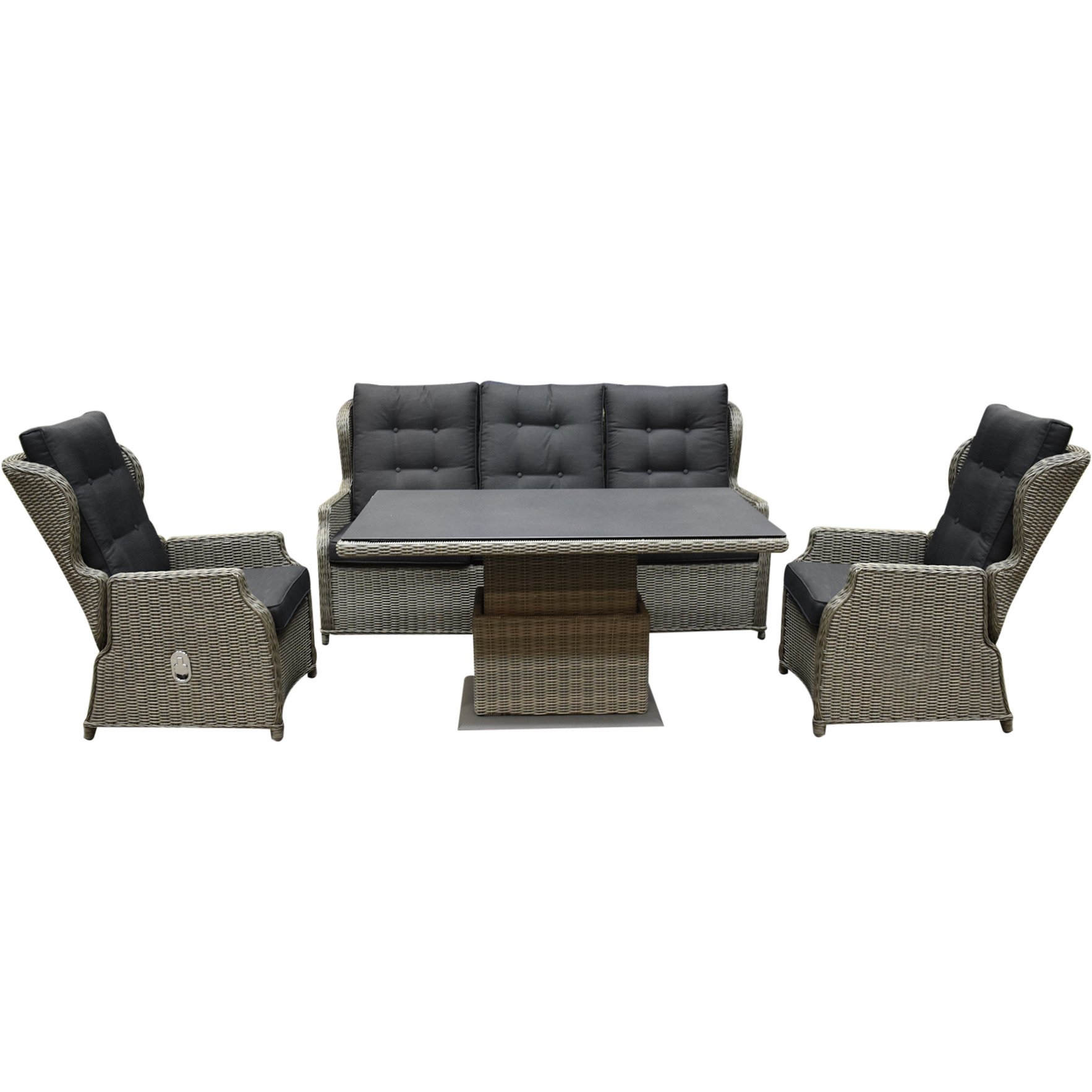 AVH-Collectie Ibiza stoel bank dining loungeset 4 delig grijs met verstelbare tafel