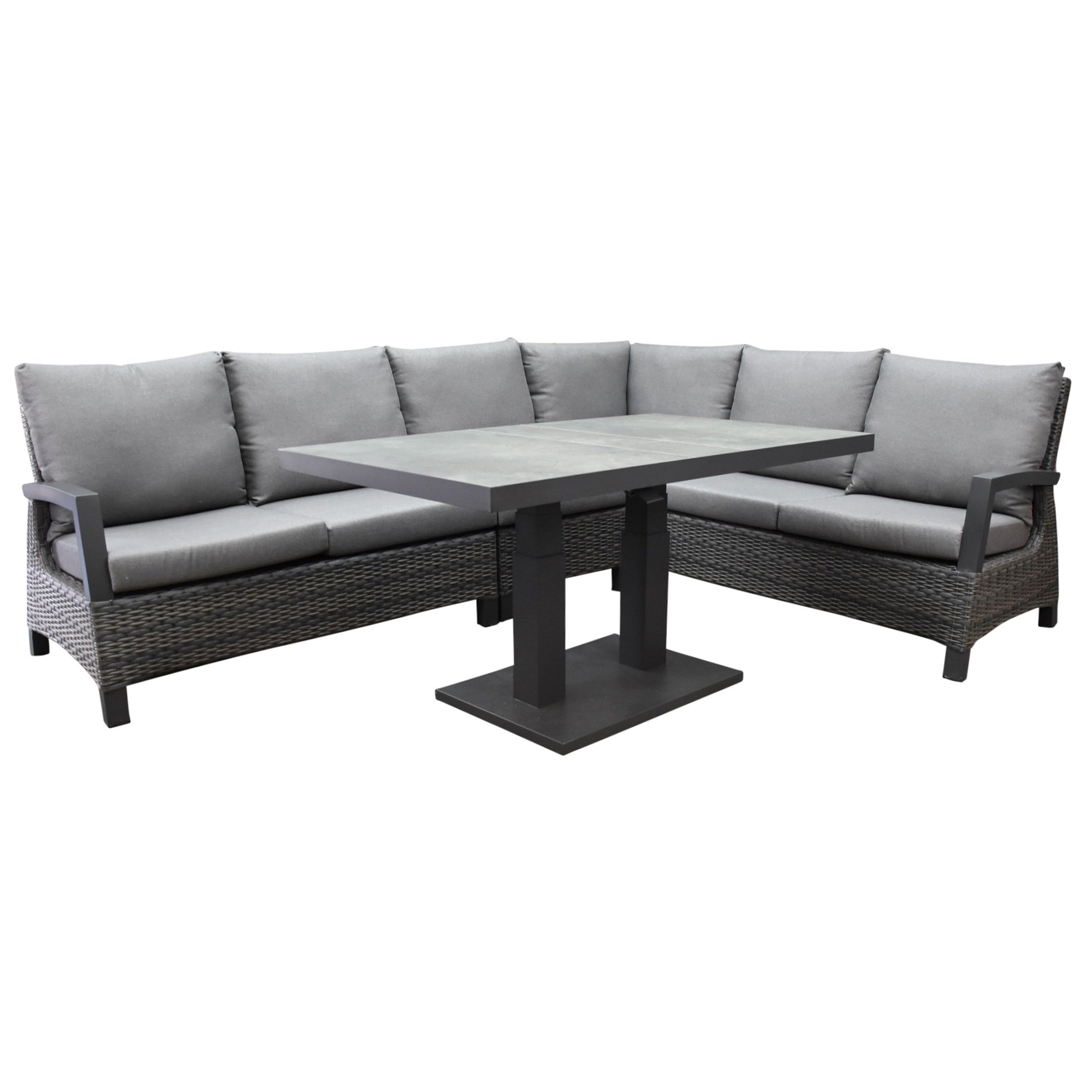 AVH-Collectie Dallas dining hoek loungeset 5 delig antraciet verstelbare tafel