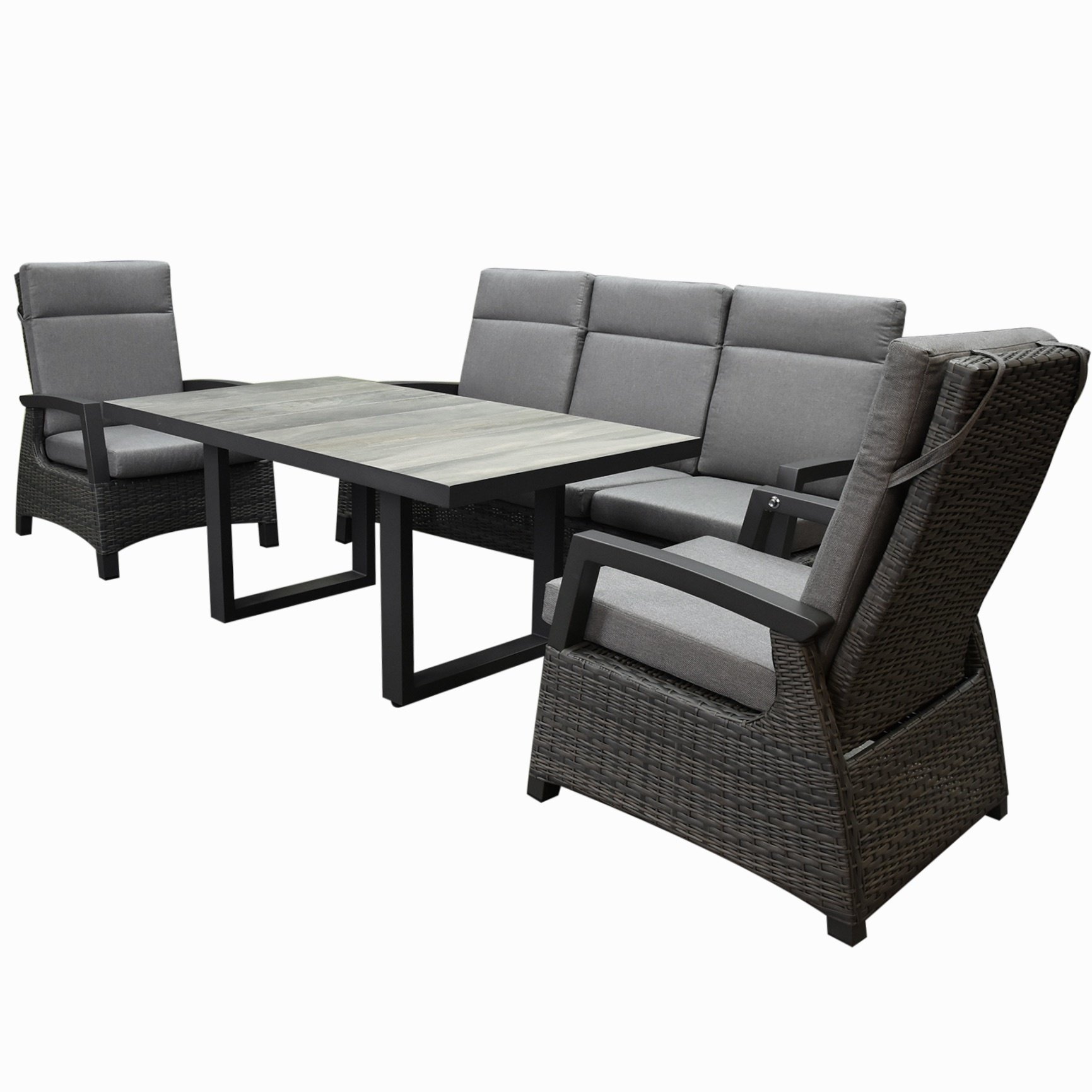 AVH-Collectie Dallas stoel bank dining loungeset 4 delig verstelbaar antraciet