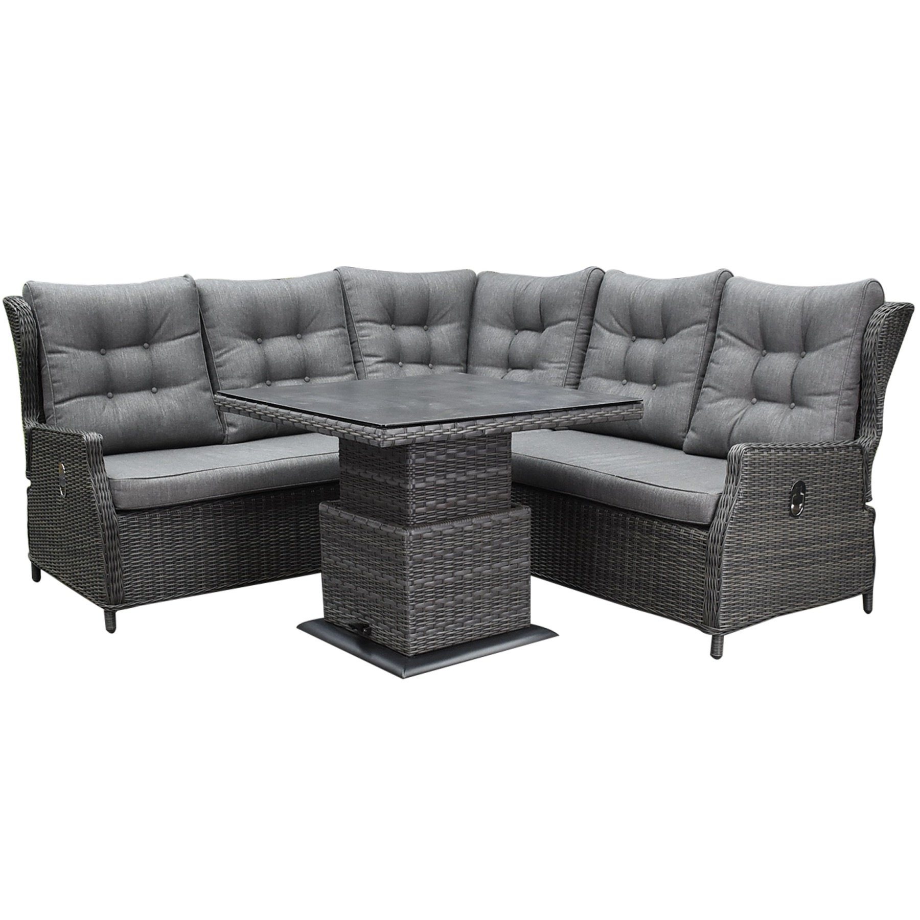 AVH-Collectie Ibiza premium dining loungeset 4 delig verstelbare tafel antraciet
