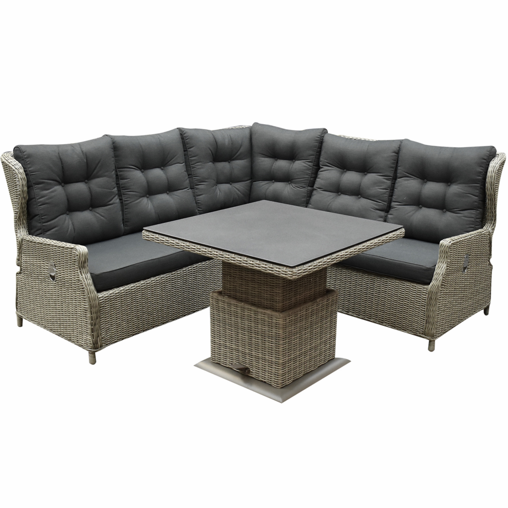 AVH-Collectie Ibiza dining verstelbare hoek loungeset 4 delig grijs met  verstelbare tafel vierkant