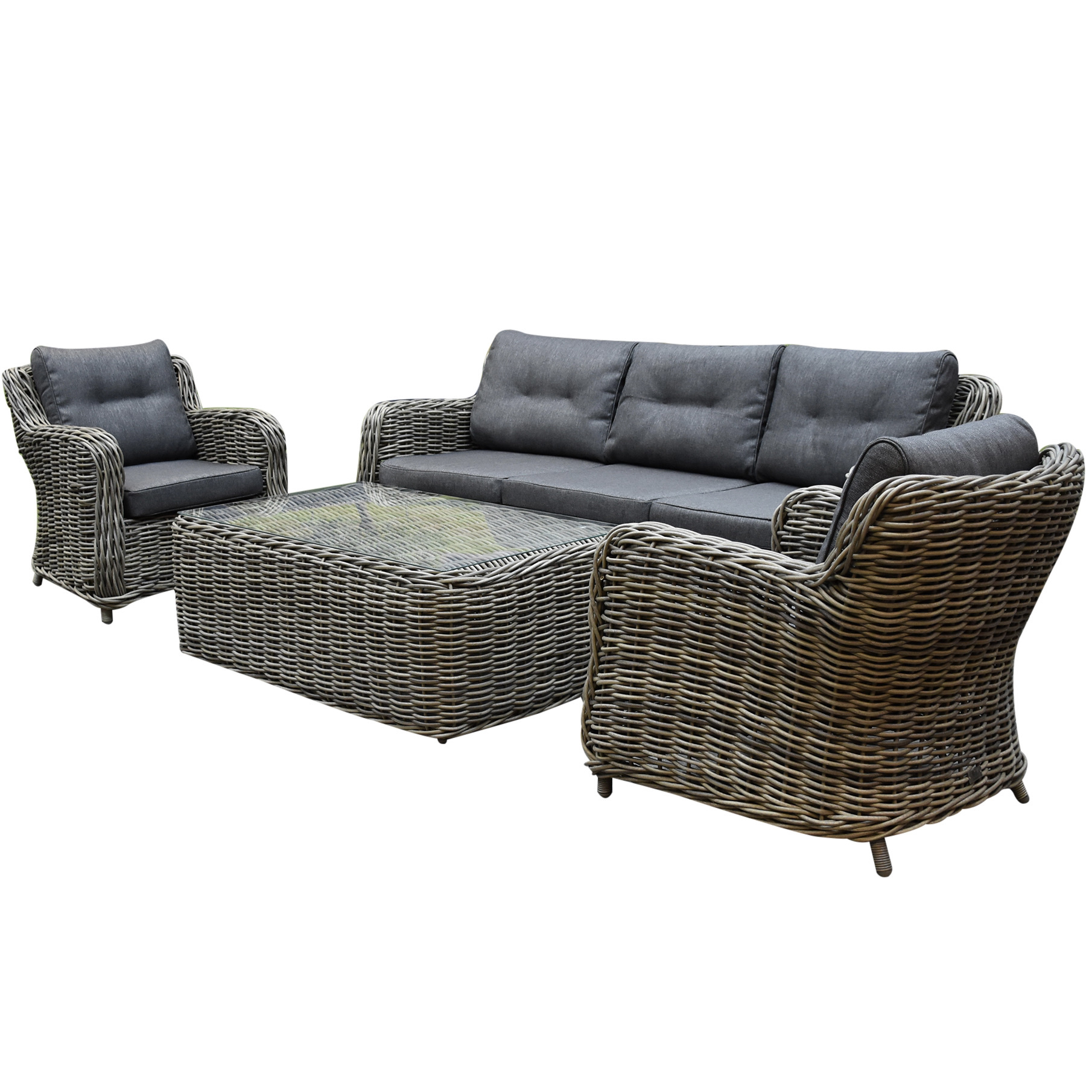 AVH Premium Collection Barakaldo stoel bank loungeset 4 delig bruin grijs wicker