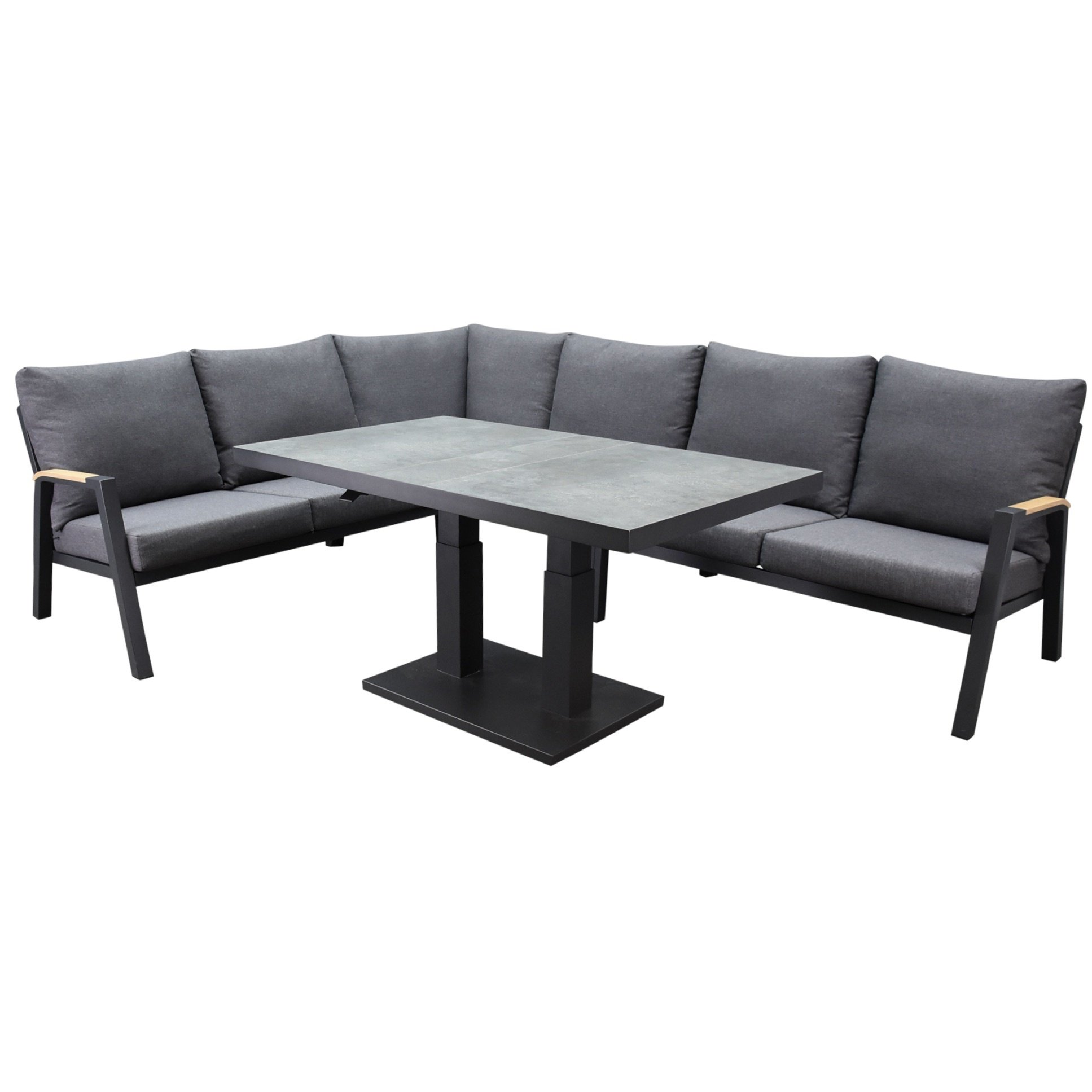 AVH-Collectie Montenegro dining hoek loungeset 5 delig met verstelbare tafel antraciet