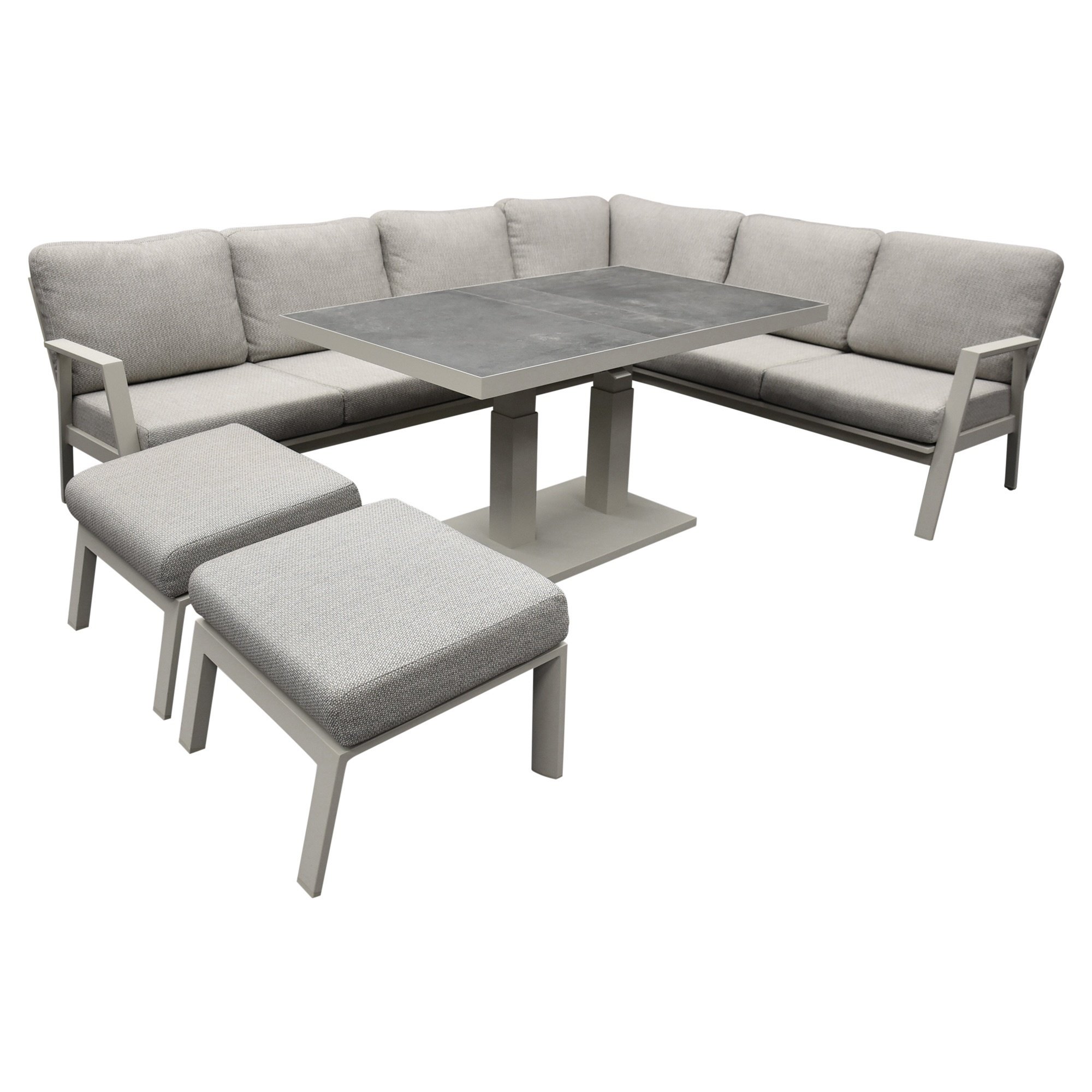 AVH-Collectie Barolo hoek dining loungeset 6 delig aluminium verstelbare tafel latte zand