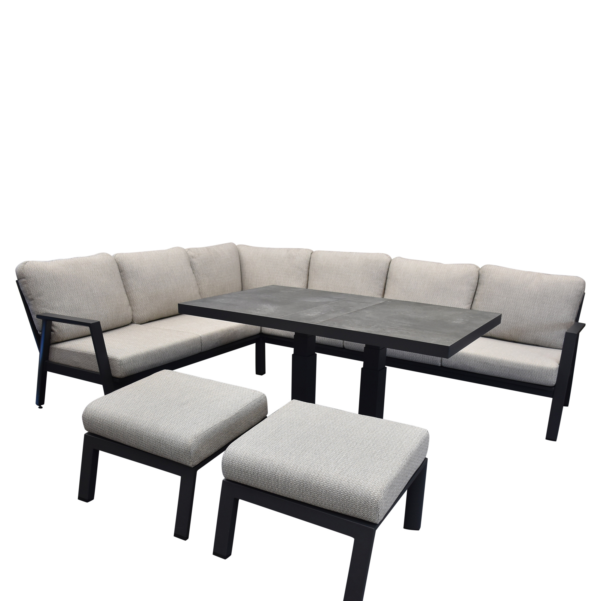 AVH-Collectie Barolo hoek dining loungeset 6 delige aluminium verstelbare tafel  antraciet