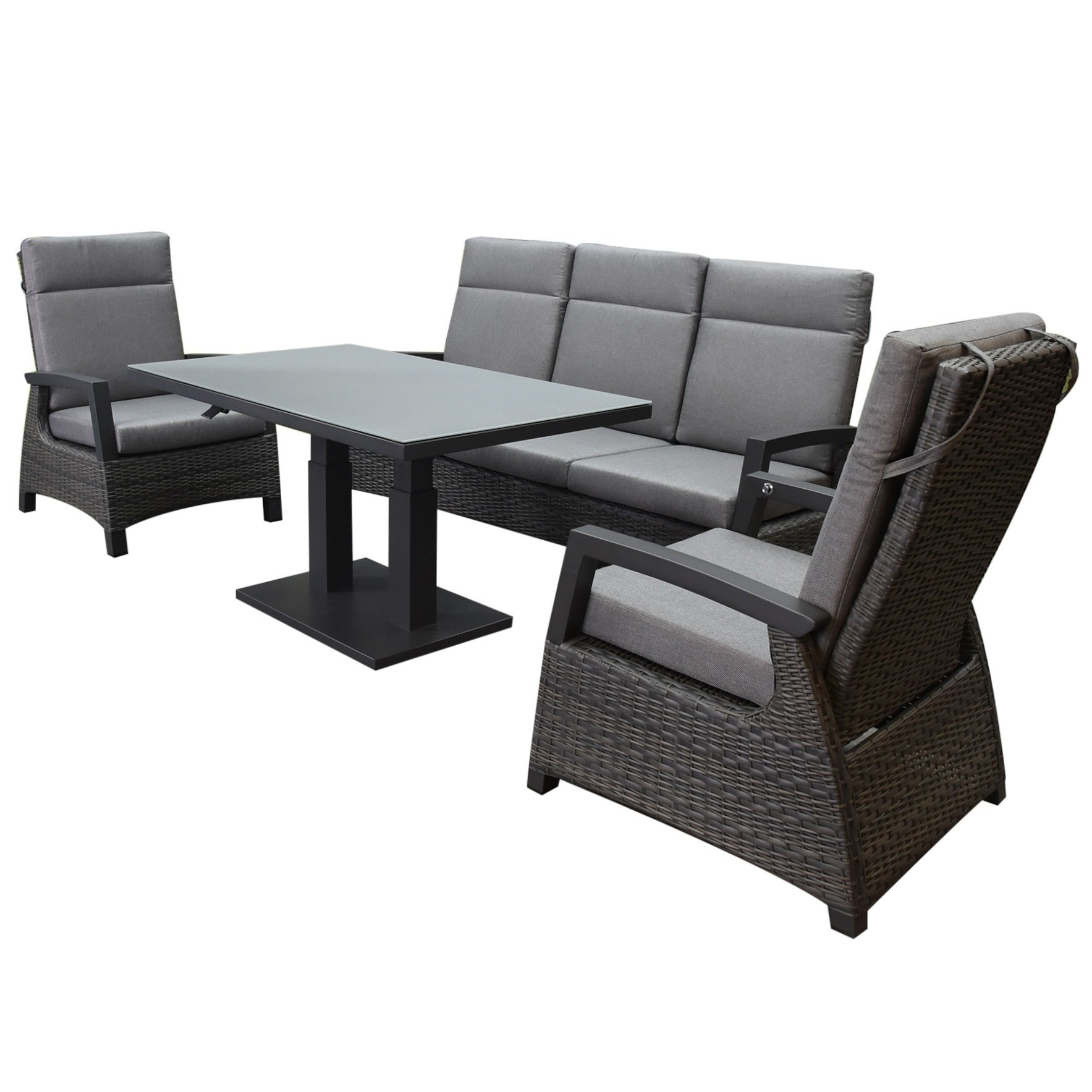 AVH-Collectie Dallas stoel bank dining loungeset 4 delig verstelbare tafel antraciet