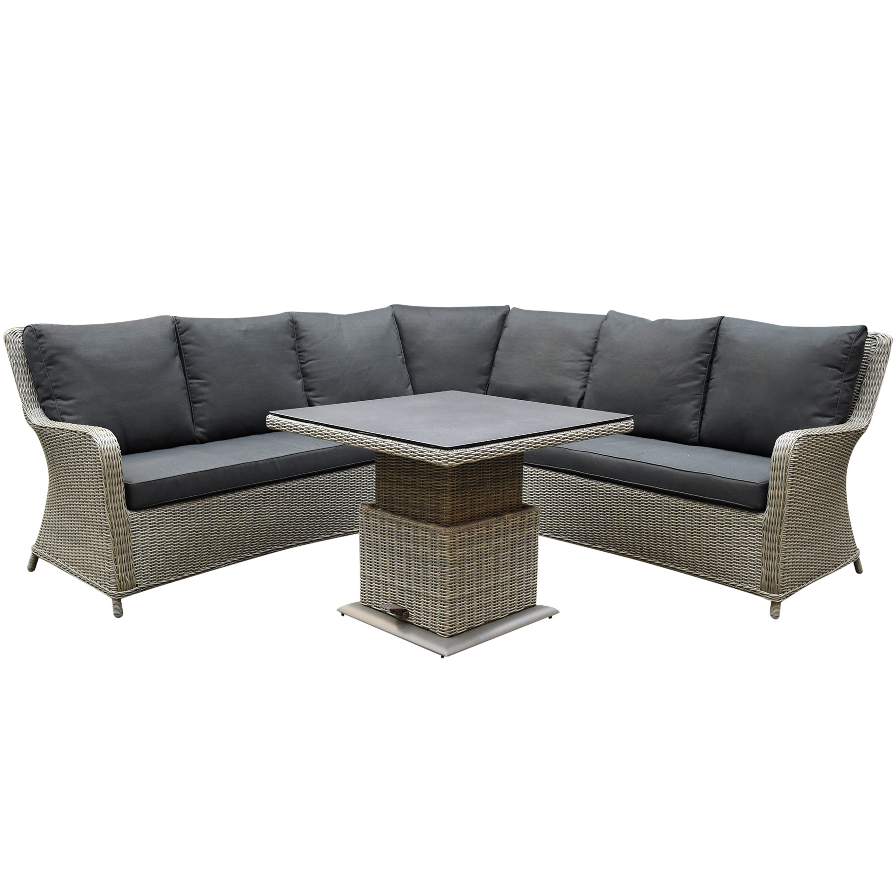 AVH-Collectie Bilbao dining hoek loungeset 4 delig grijs verstelbare tafel vierkant
