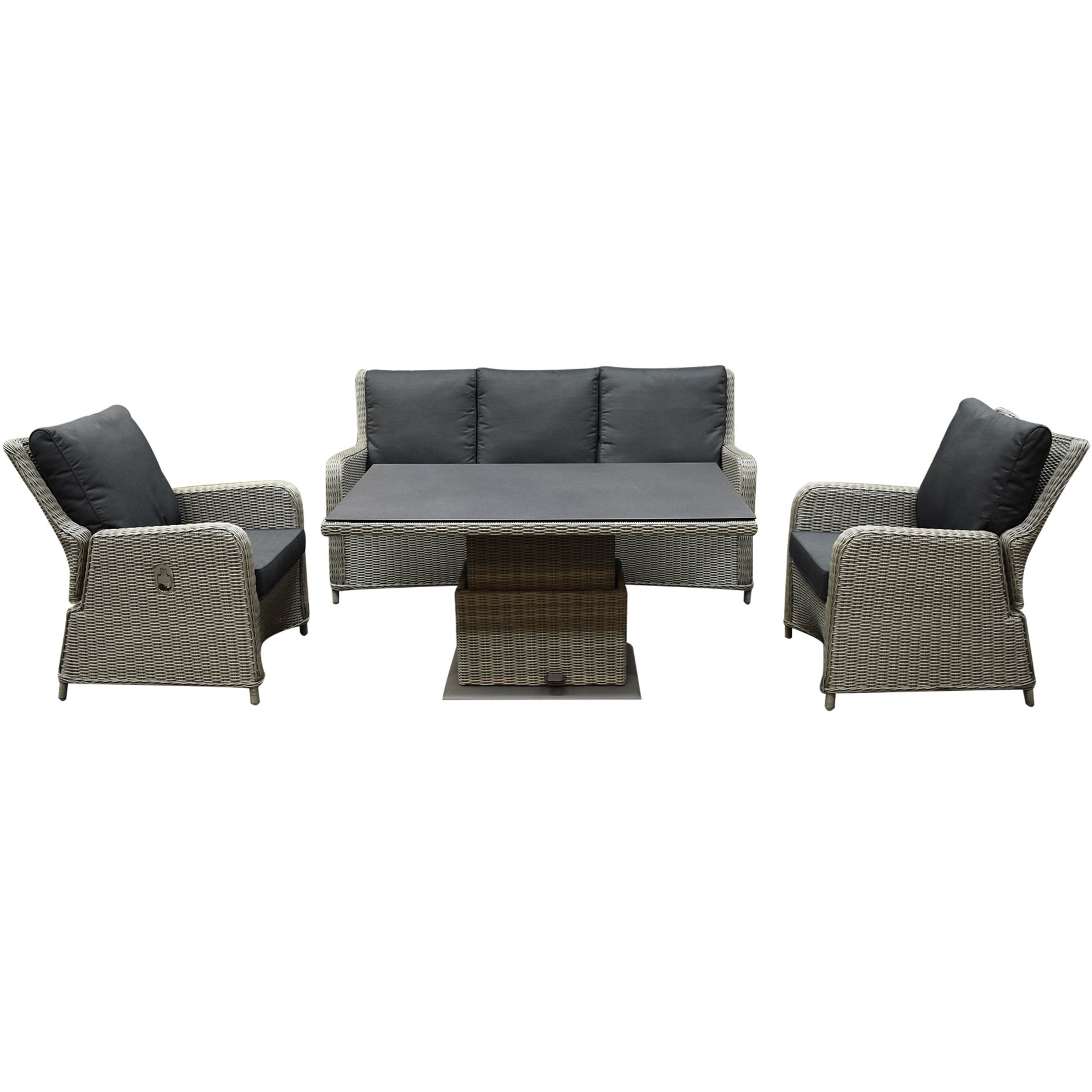 AVH-Collectie Bilbao stoel bank dining loungeset 4 delig grijs verstelbare tafel