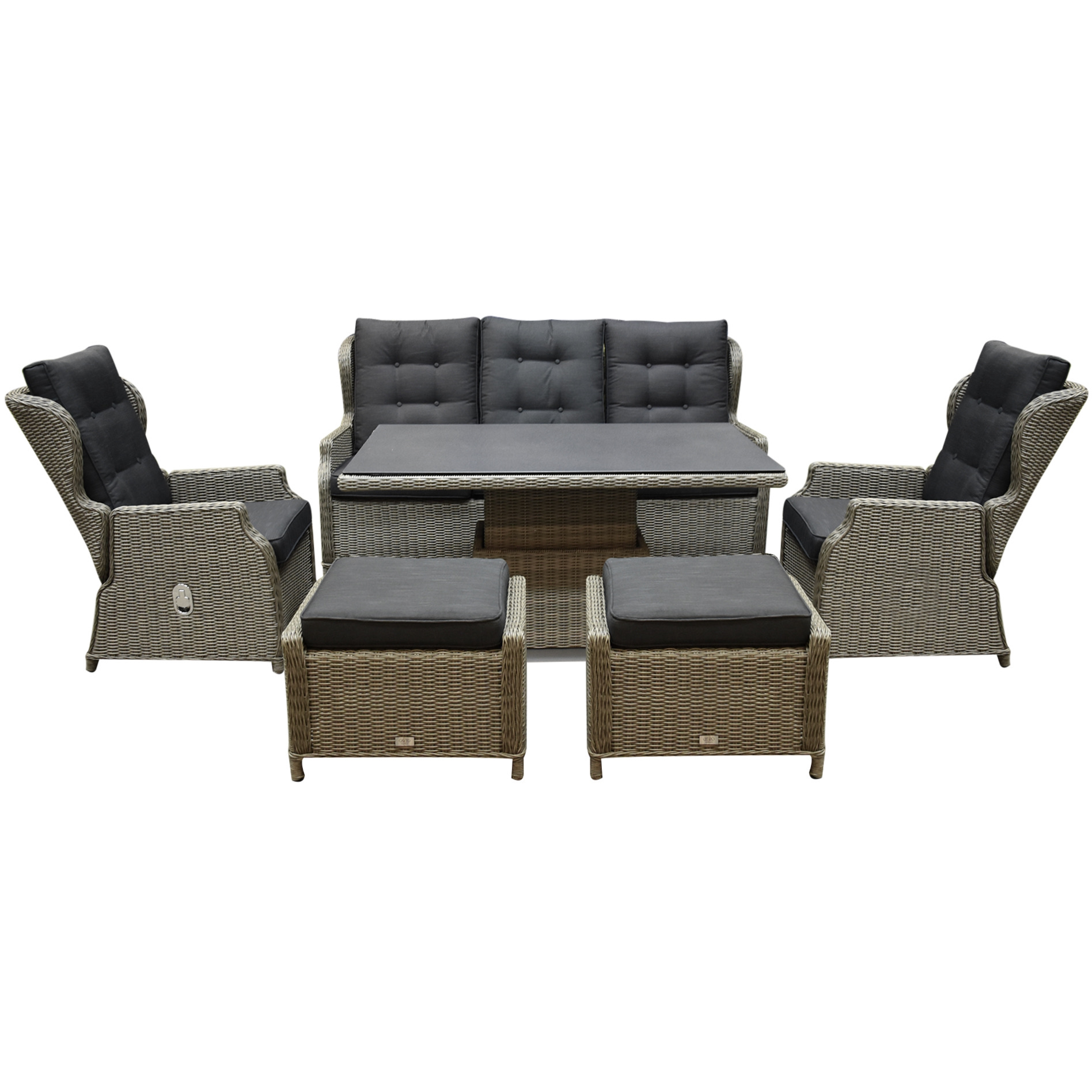 AVH-Collectie Ibiza stoel bank dining loungeset 6 delig grijs met verstelbare tafel